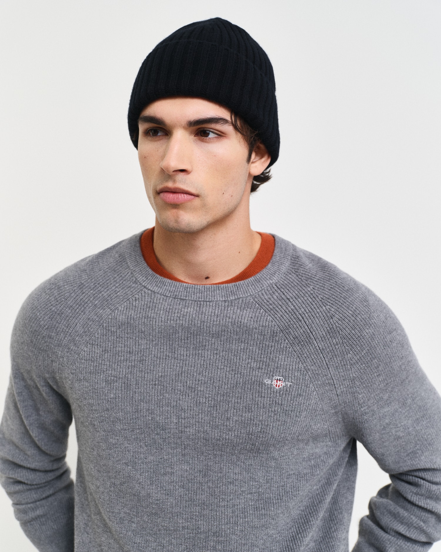 Gant Rundhalspullover »COTTON WOOL RIB C-NECK«, Rippstrickstruktur