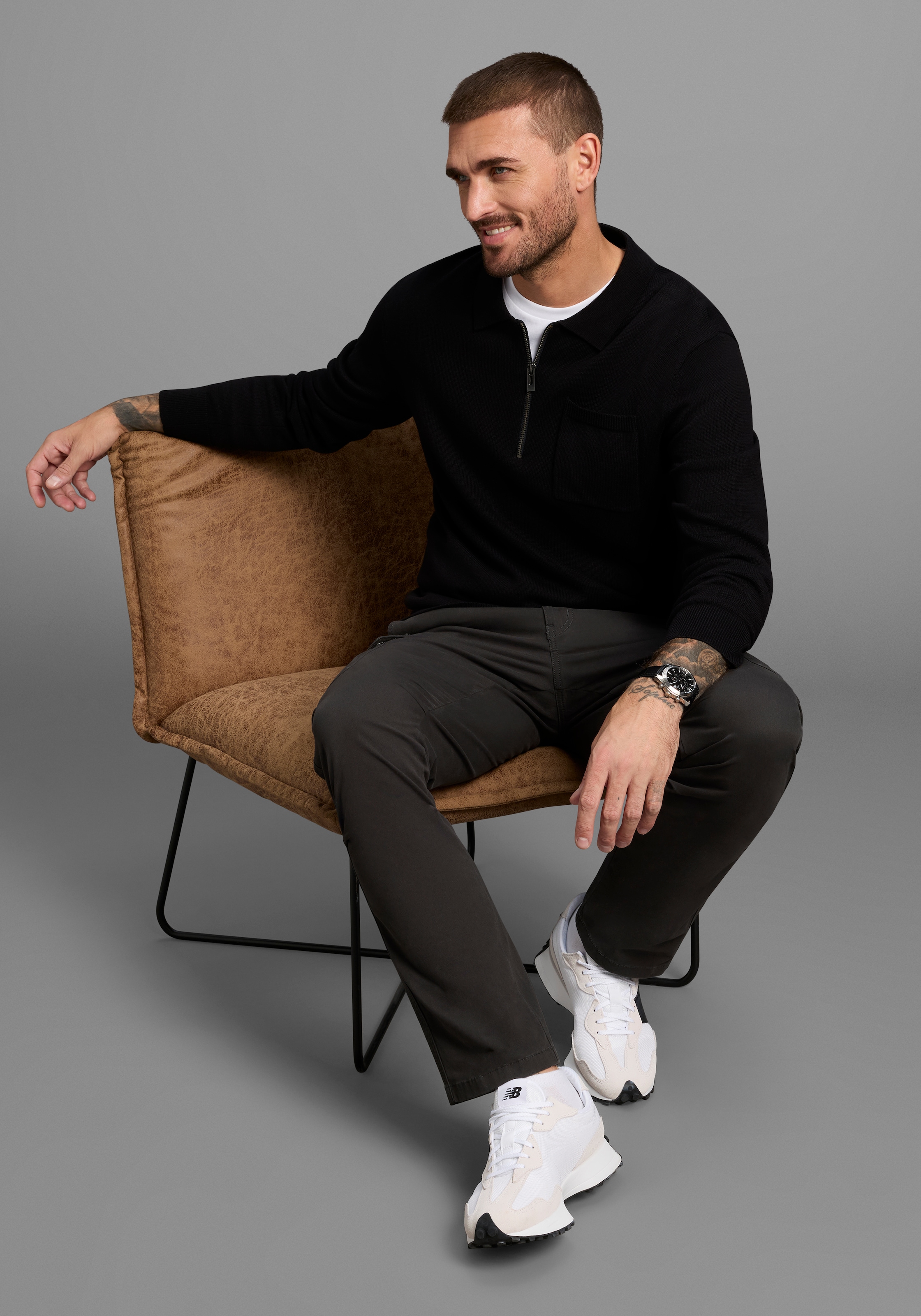 Bruno Banani Polokragenpullover, mit Reißverschluss und Brusttasche