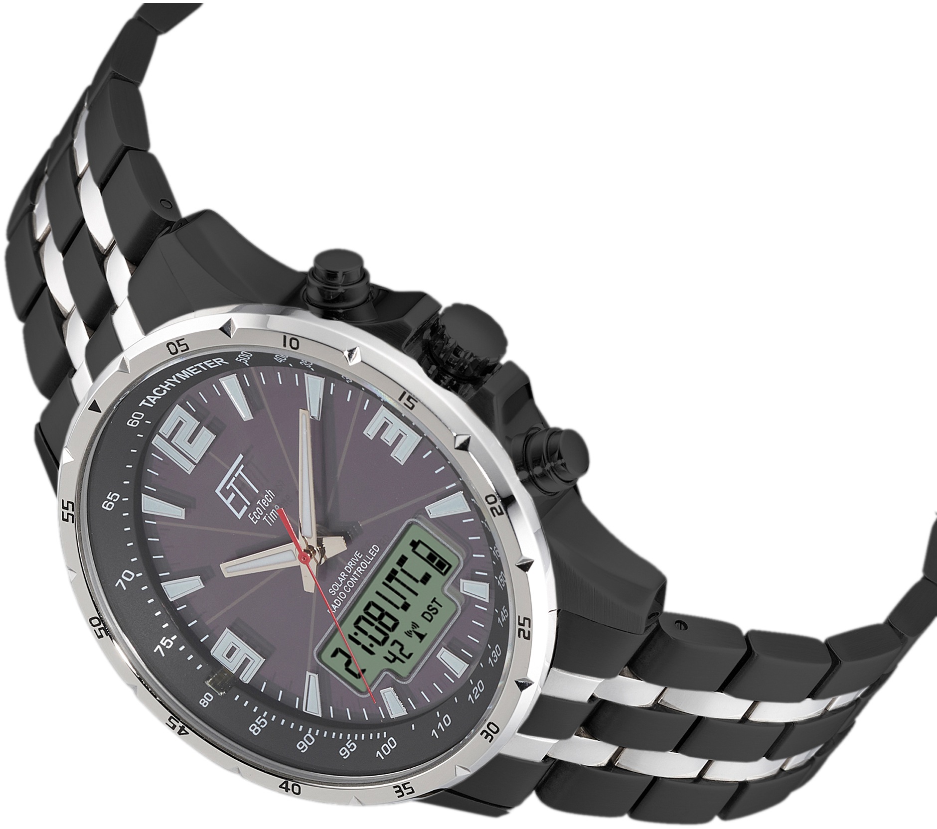 ETT Funkchronograph »Arctica«, Armbanduhr, Herrenuhr, Stoppfunktion, Datum, Solar, Edelstahlarmband