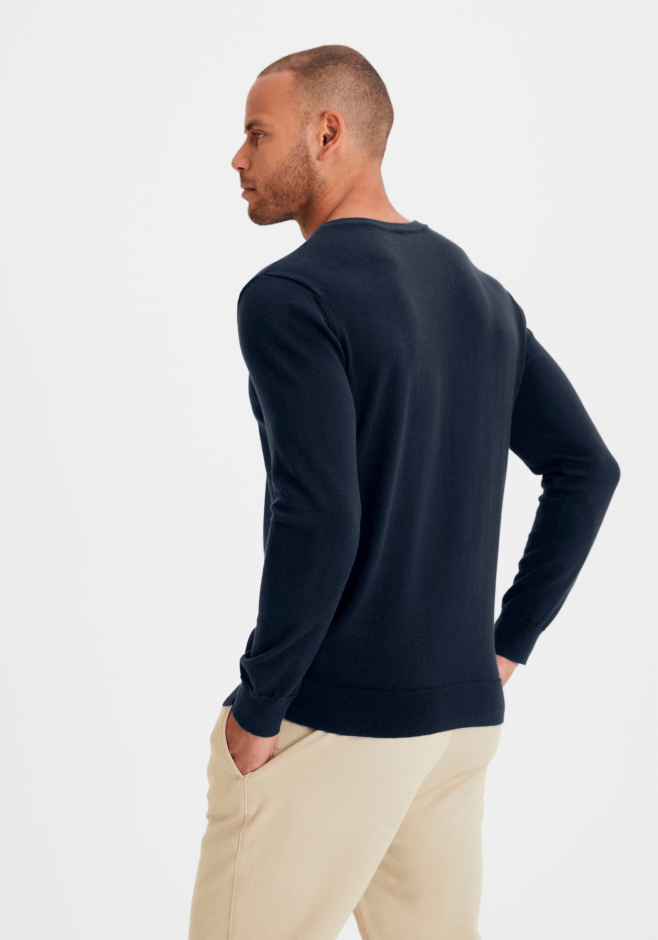 H.I.S Strickpullover mit V-Ausschnitt, Pullover aus Feinstrick, Baumwollmischung