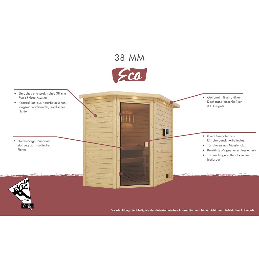 Karibu Sauna »"Sonja" mit Energiespartür 2 Ofen 9 kW integr. Strg«