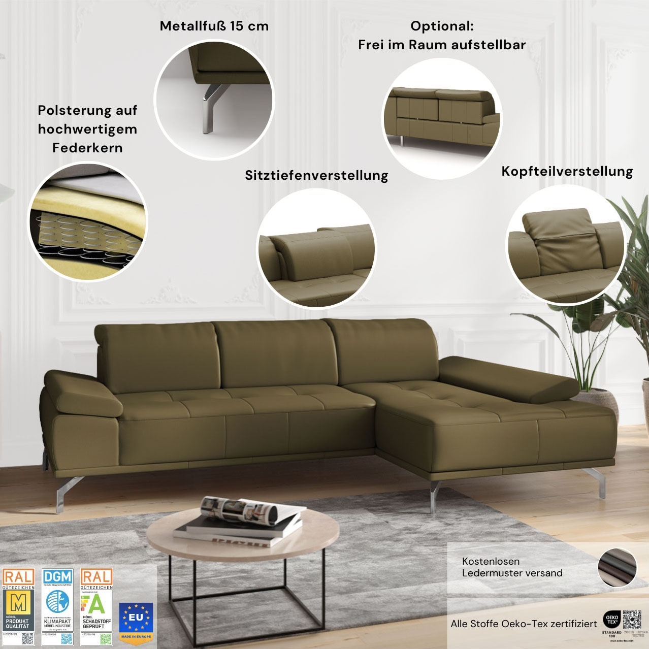 Places of Style Ecksofa »Caluna«, Inkl.Sitztiefenverstellung