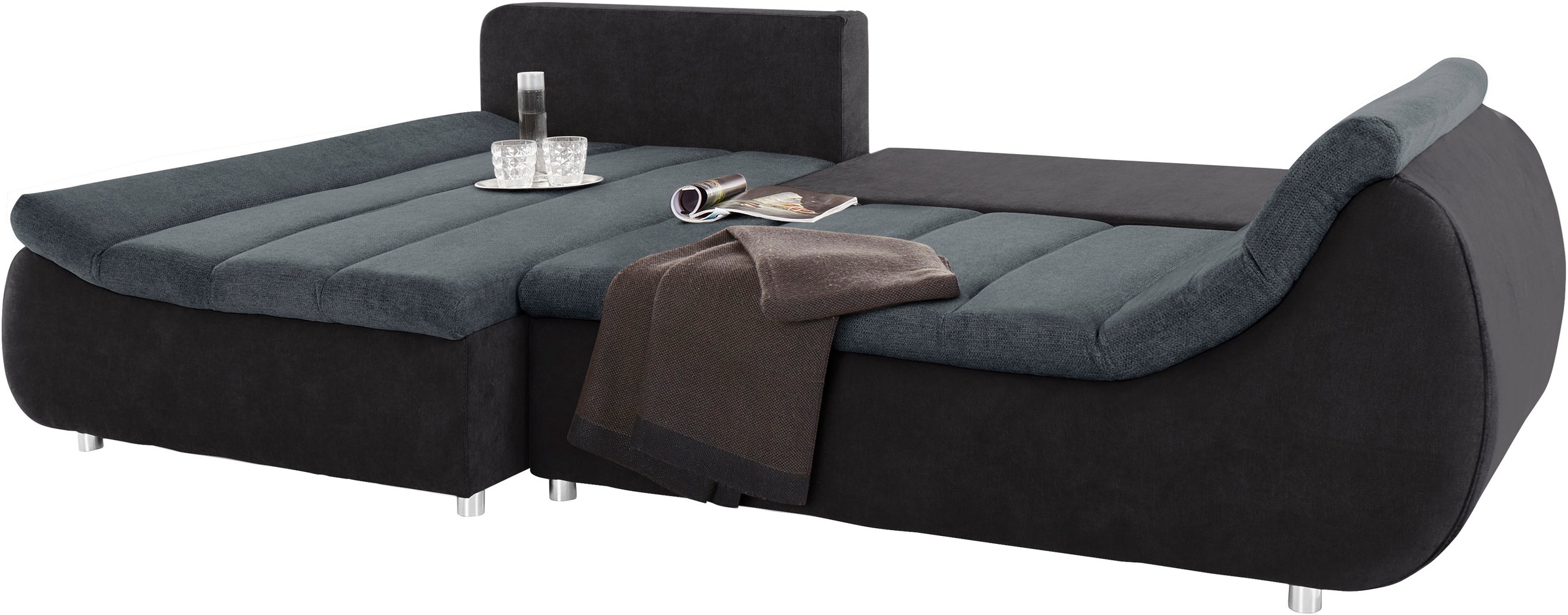 INOSIGN Ecksofa »Imola, elegant und modern, aktuelle Steppung im Sitz, bequem, L-Form«, frei im Raum stellbar, wahlweise mit Bettfunktion und Bettkasten