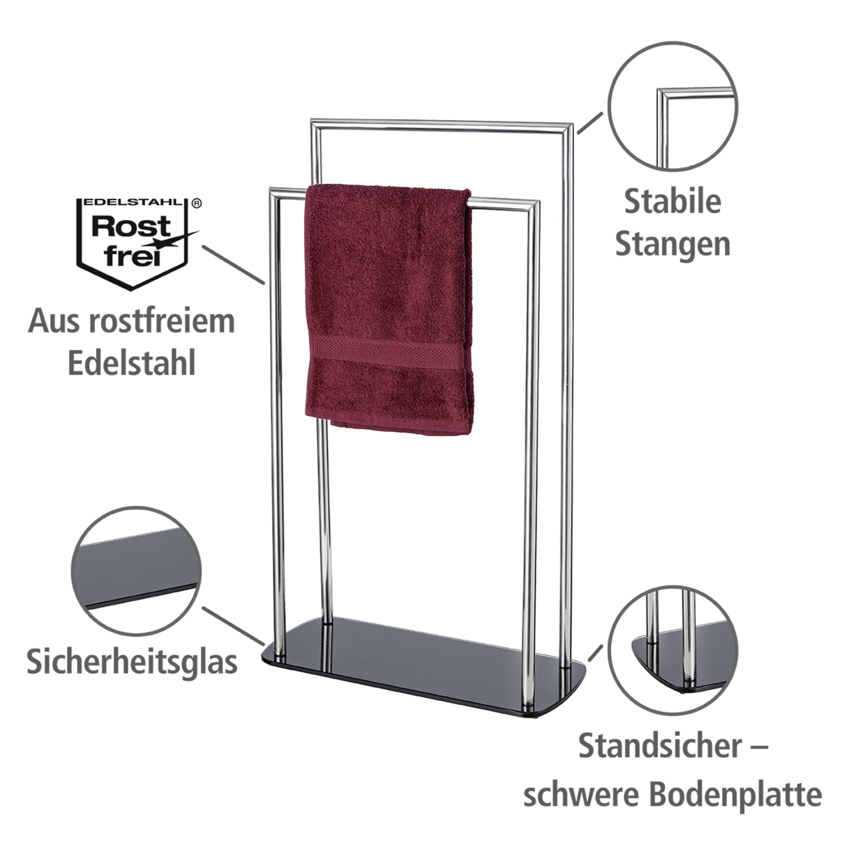 WENKO WC-Garnitur »Ravina« aus Edelstahl | Kunststoff | Sicherheitsglas Stand WC Garnitur und Handtuchhalter