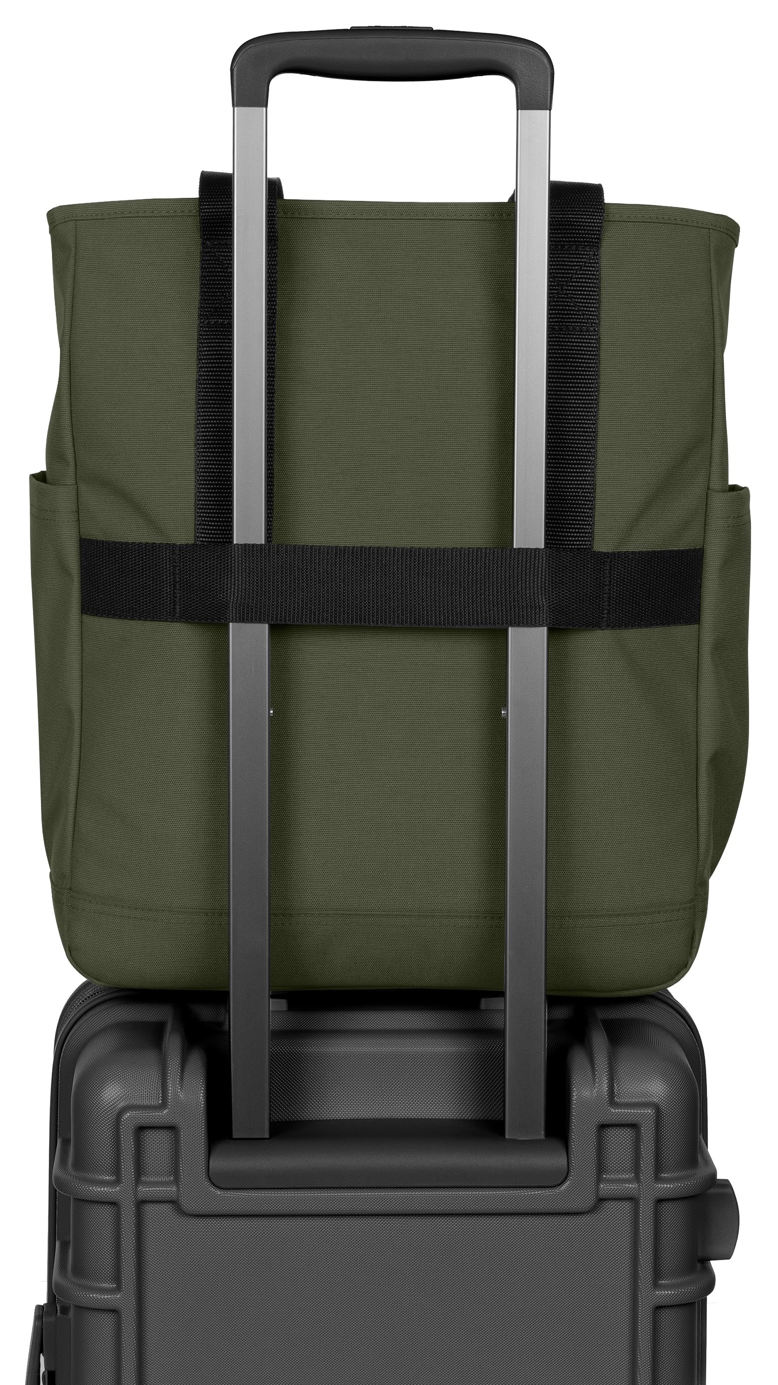 Eastpak Schultertasche »TOTE POCKET Black« , Tote Bag, Shopper mit Trolleyriemen zur Befestigung am Reißegepäck