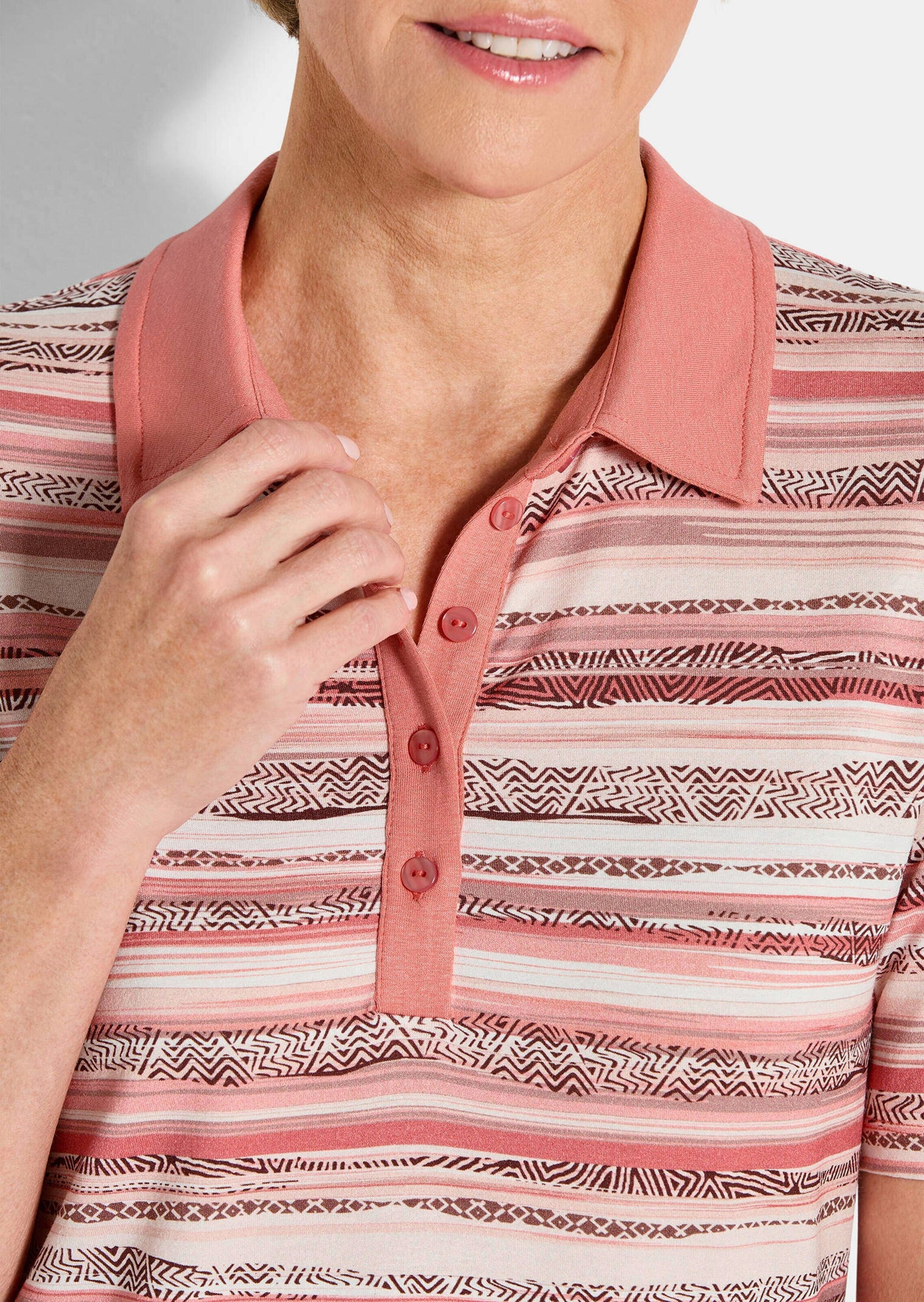 GOLDNER Print-Shirt »Kurzgröße Jerseyshirt mit Ethno-Design« stretchbequemer Viskosejersey