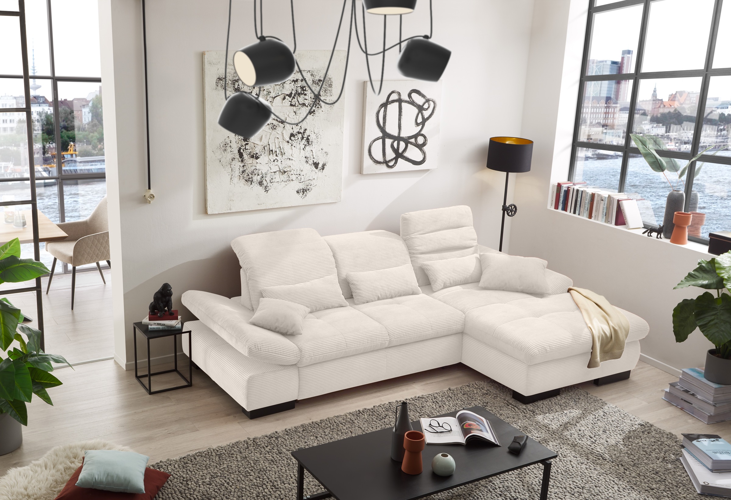 set one by Musterring Ecksofa »SO4100 V«, mit verstellbaren Kopfteilen, wahlweise mit Funktionen, Cord-Bezug