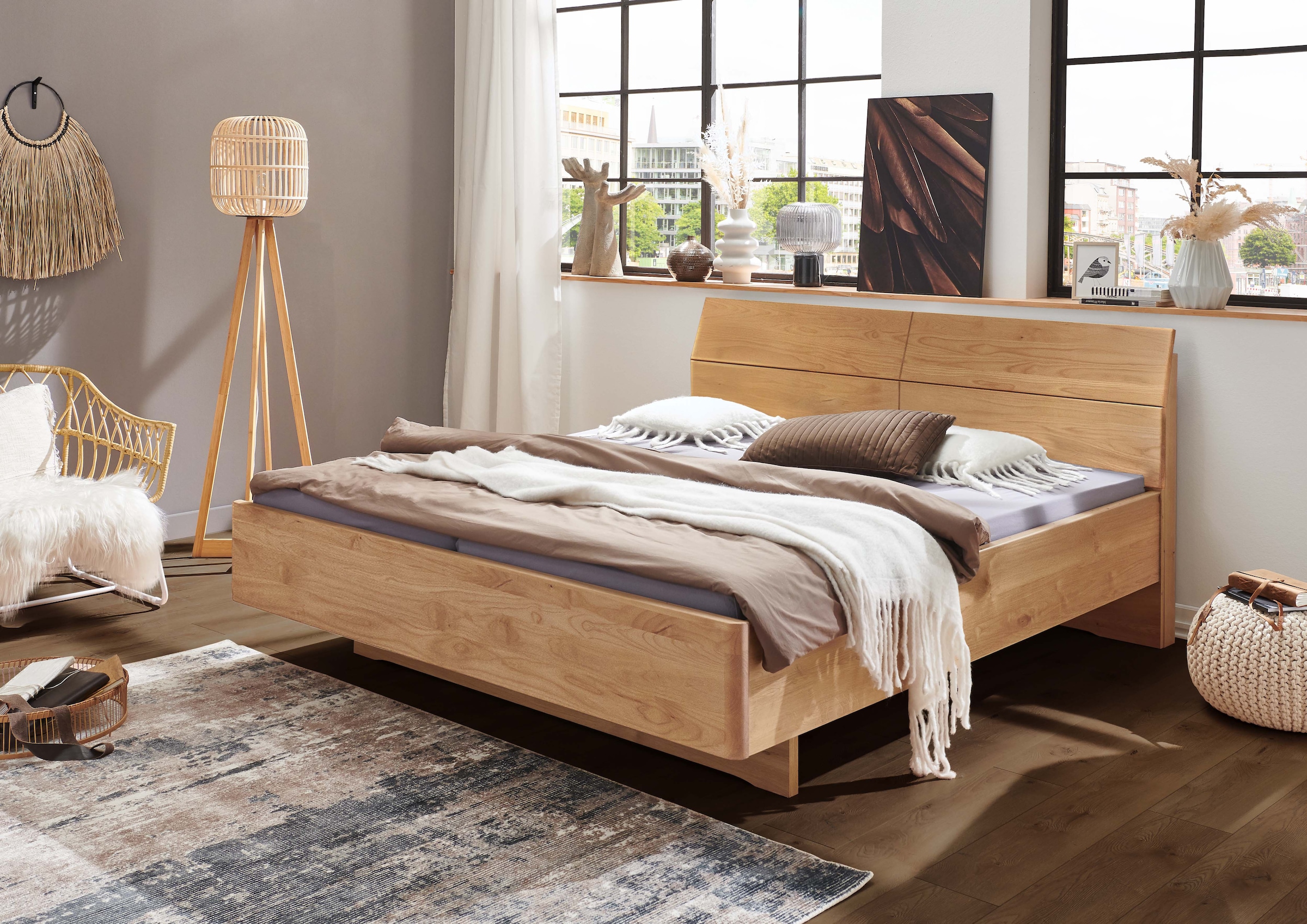 WIEMANN Holzbett »Cardiff, Bettgestell, Bettrahmen, teilmassiv Erle« Belastbarkeit 110/220 Kg, 4-fache höhenverstellbar, MADE IN GERMANY,  Kopf- und Fußteil aus Massivholz in Erle, verschiedene Größen