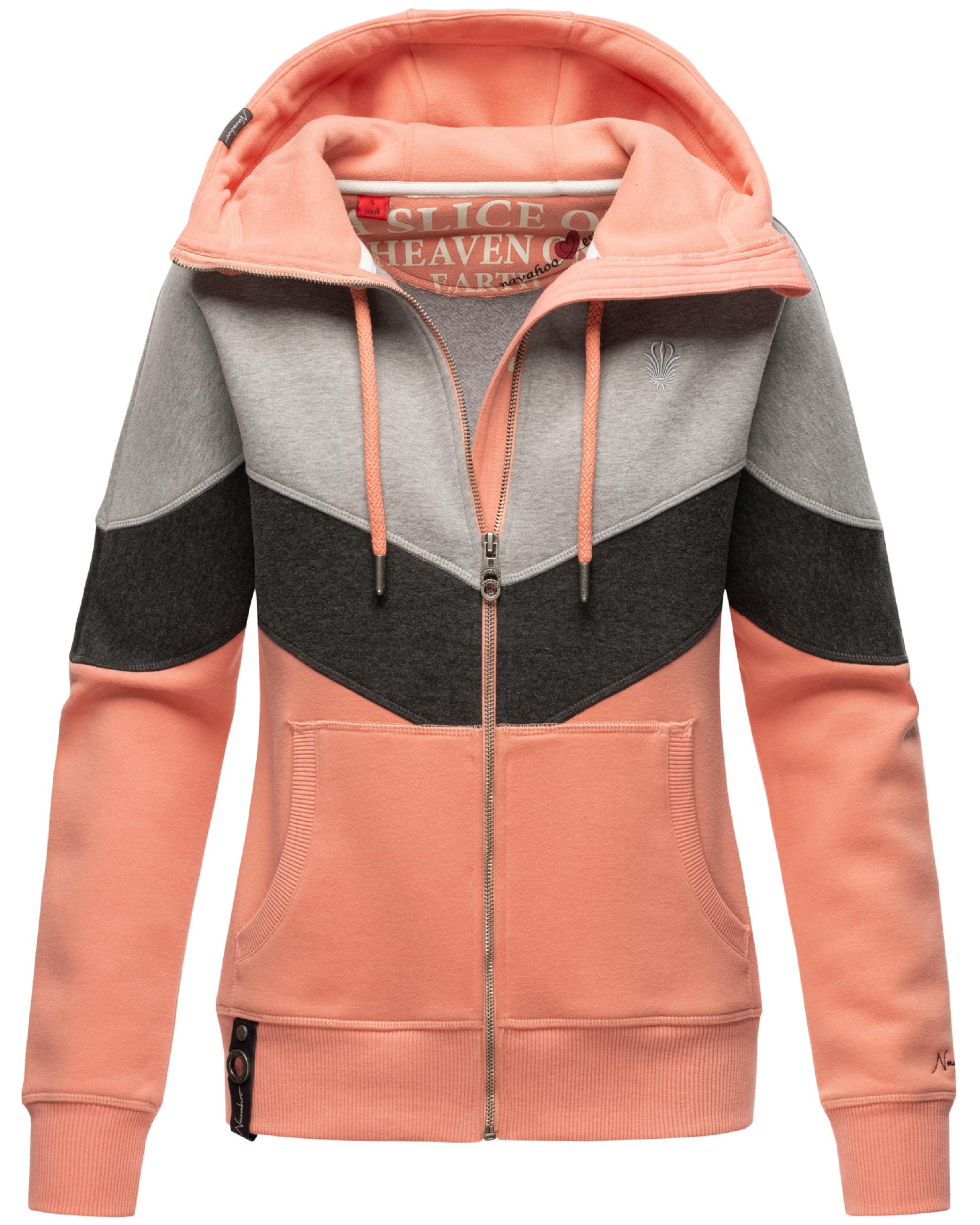 Navahoo Kapuzensweatjacke »Kapuzensweatjacke Honigperle«, Sportliche Damen Sweatjacke im Coloblocking-Stil