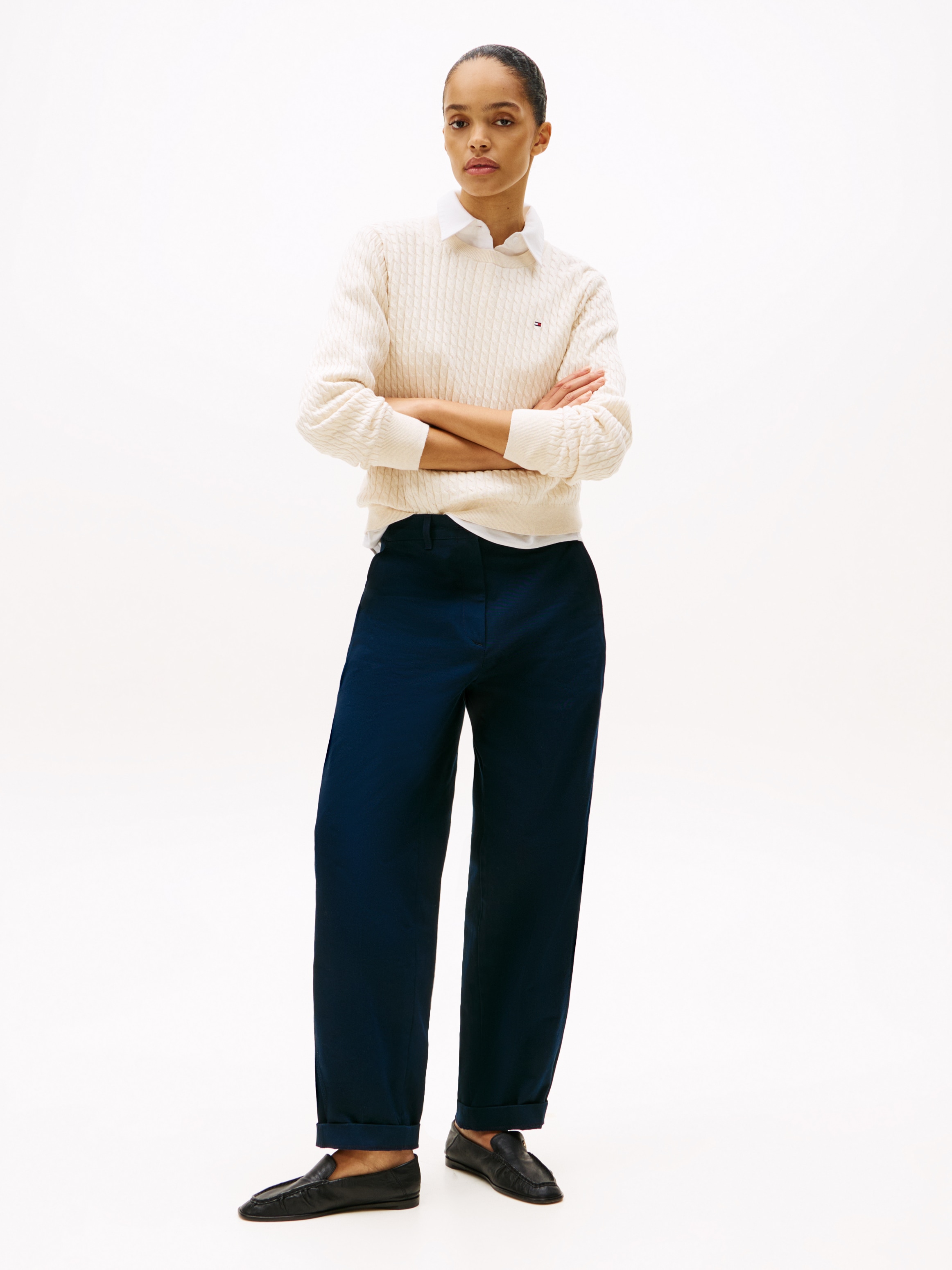 Tommy Hilfiger Rundhalspullover »CO CABLE C-NK LS SWEATER« Baumwolle, mit Zopfmuster, Regular Fit