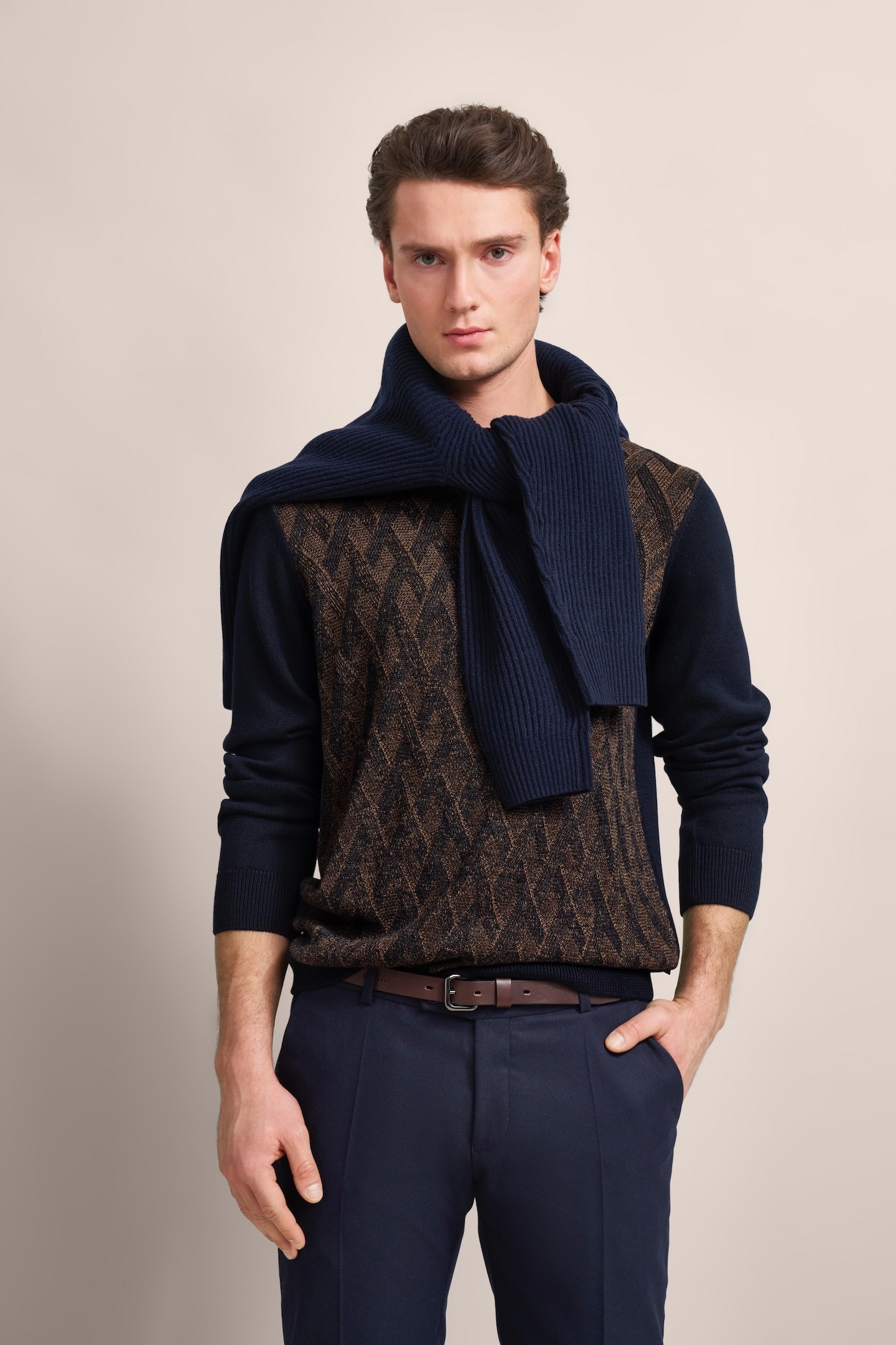 bugatti Strickpullover, mit 2-farbigem Rautenmuster