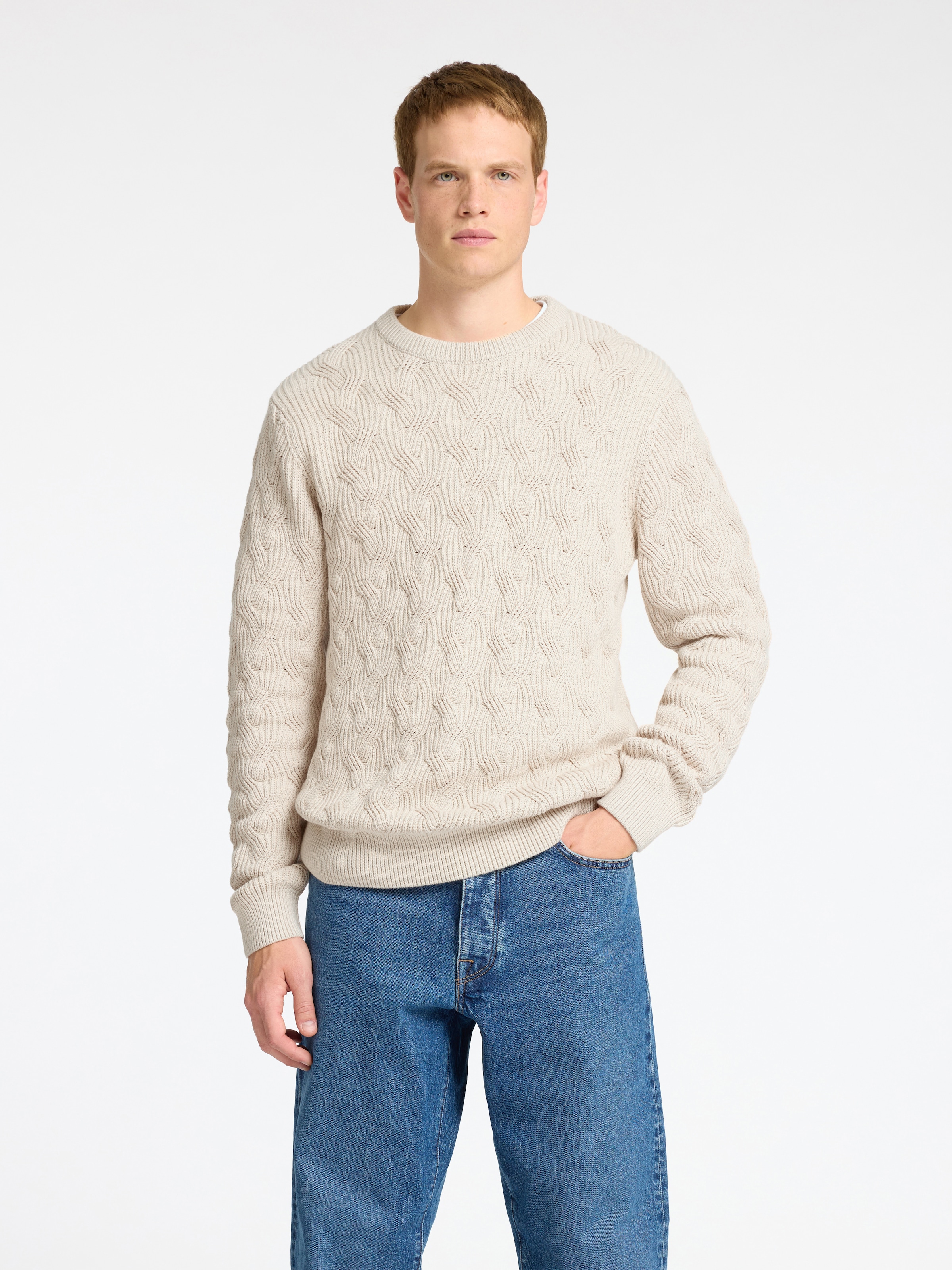 SELECTED HOMME Strickpullover »SLHCALLIS LS KNIT CABLE CREW NECK NOOS«