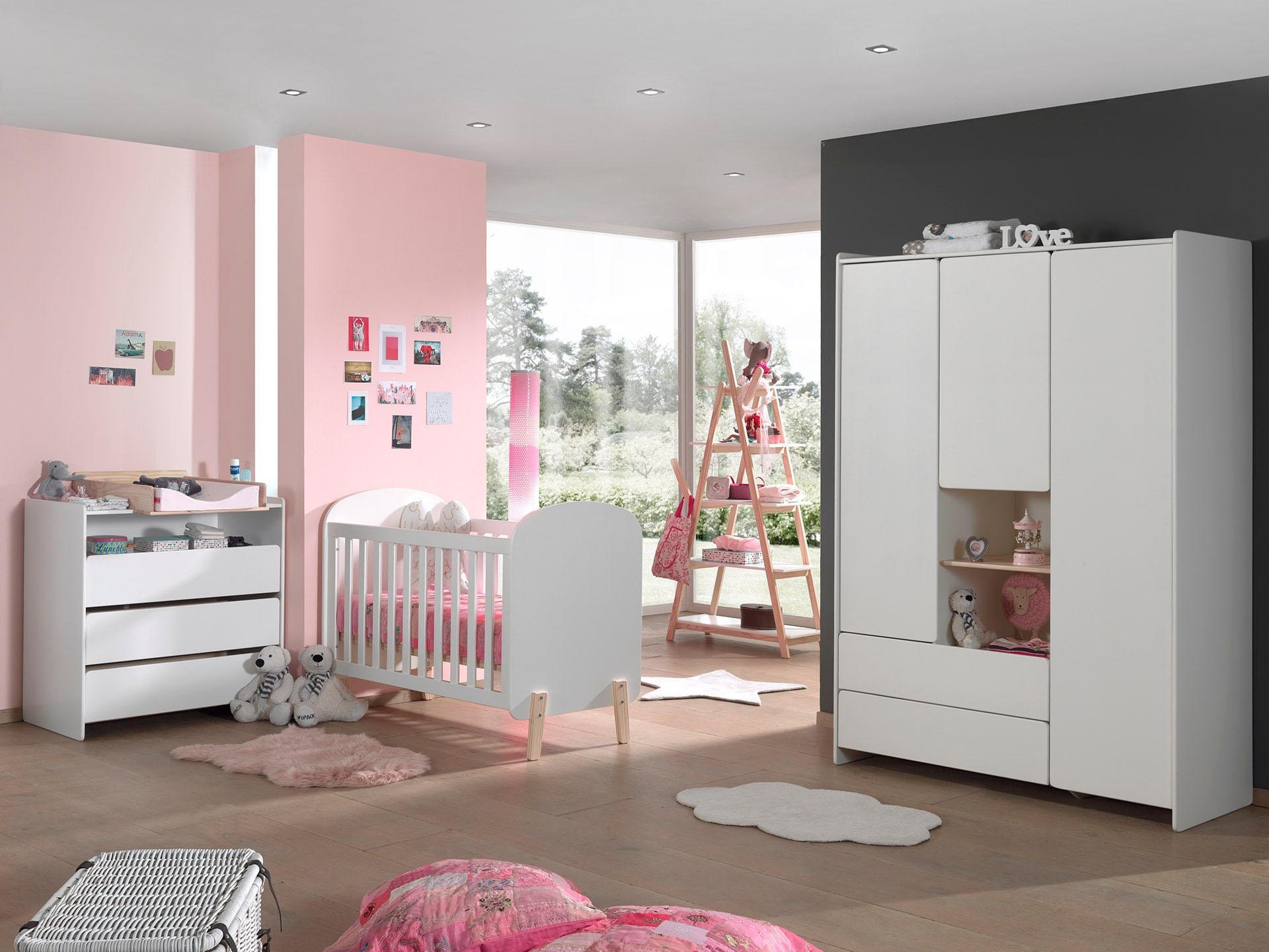 Vipack Kleiderschrank »Kiddy, mit funktioneller Einteilung und 2 Schubladen, stabil gebaut«, (H/T ca. 180x55cm, MDF weiß lackiert, Fachboden Kiefer), MDF-Oberfläche