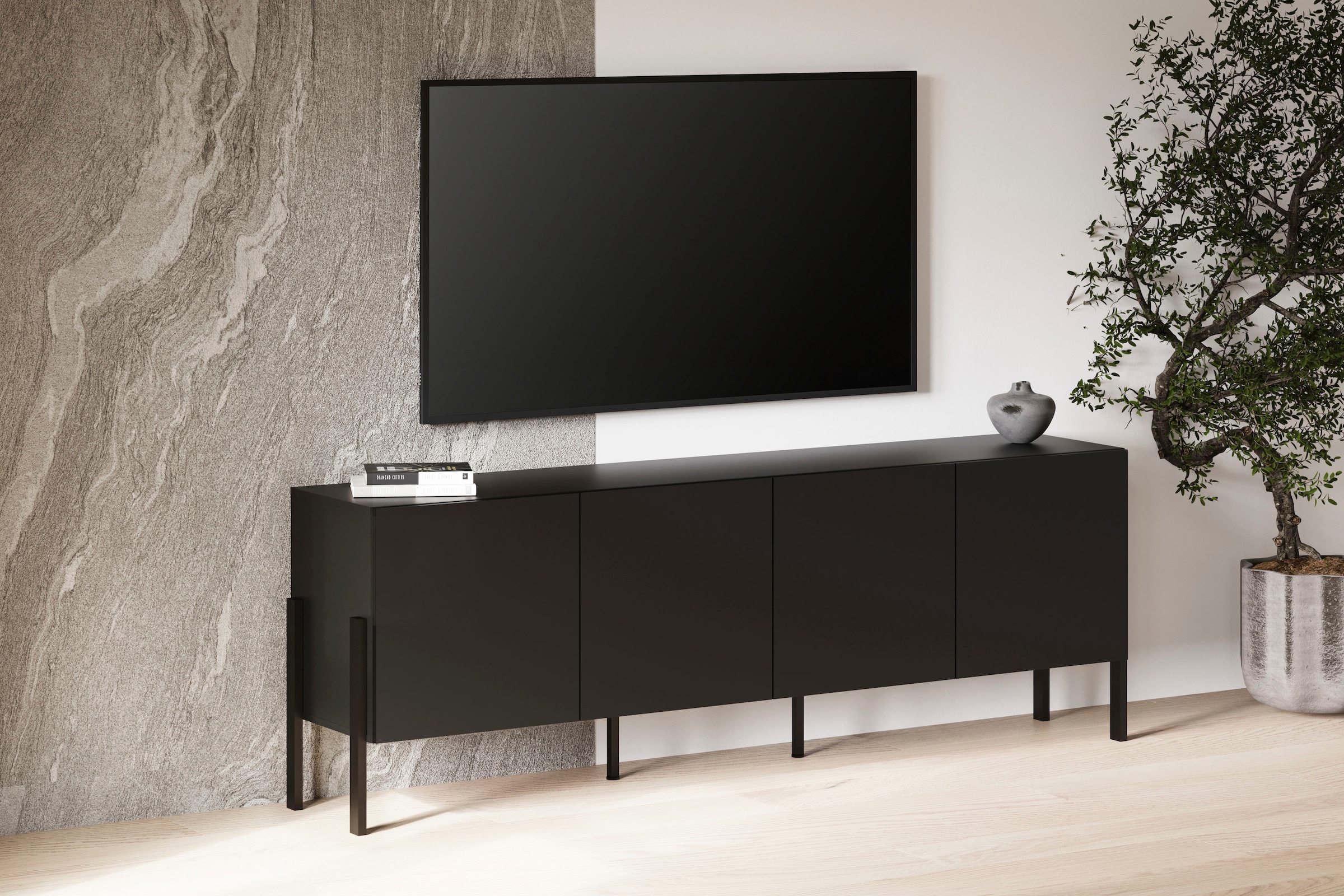 OTTO home Kommode »Jukon,Breite 200 cm, moderne grifflose Kommode,4 Türen« Sideboard, Anrichte viel Stauraum, push-to-open-Funktion
