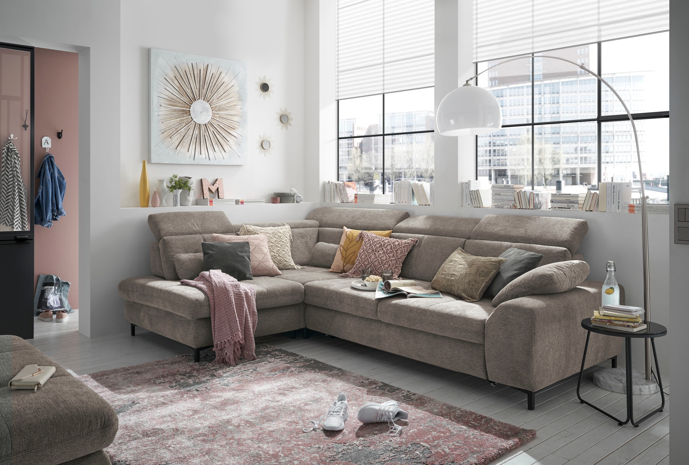 set one by Musterring Ecksofa »SO 3400, Komfortsitzhöhe 47cm oder 49cm, inkl. Sitztiefenverstellung«, verschiedene Funktionen, Kaltschaumpolsterung, Stellmaße 220 x 317 cm