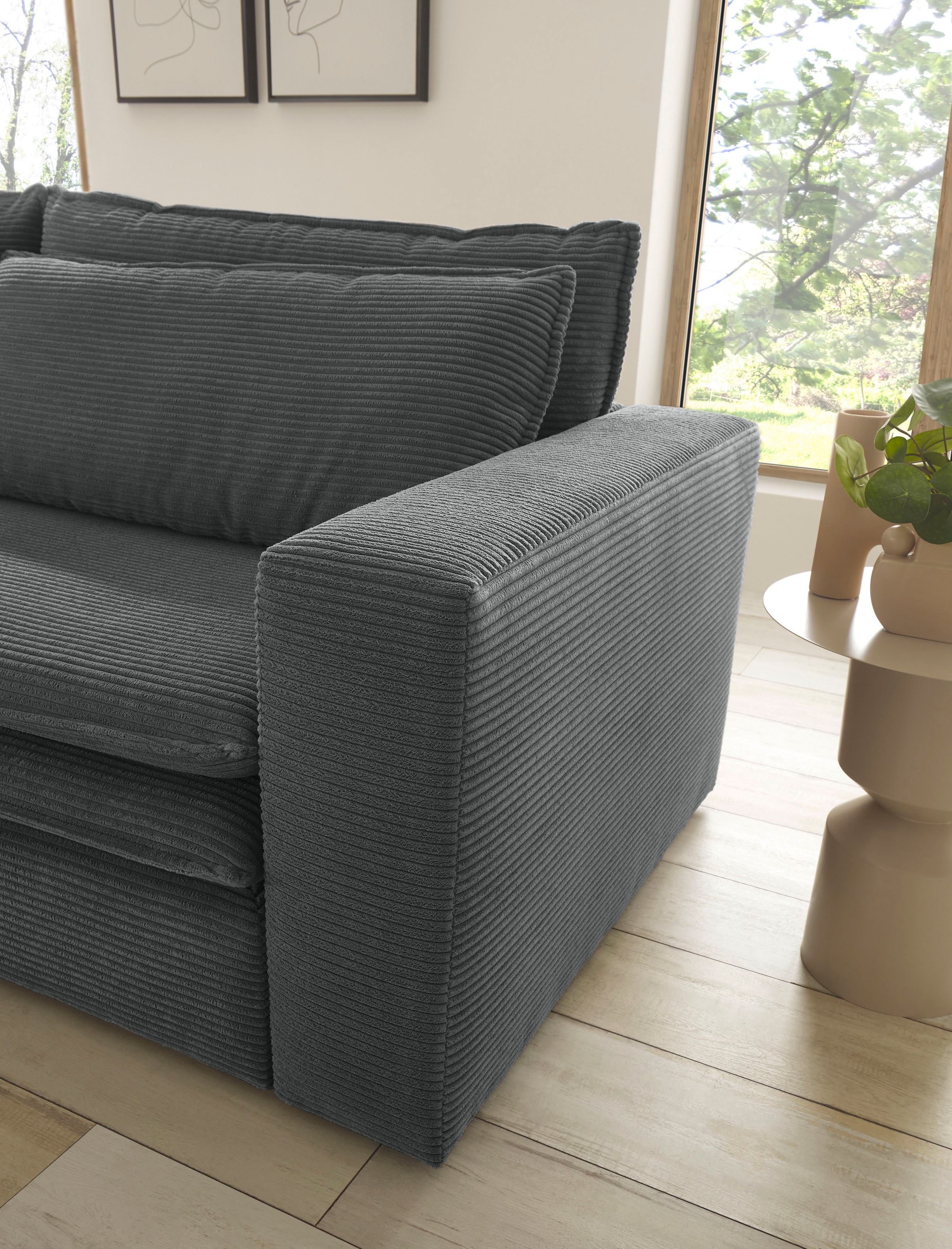 Places of Style 3-Sitzer »PIAGGE«, Cord-Bezug - mit Bettfunktion und Bettkasten, mit praktischem Topper
