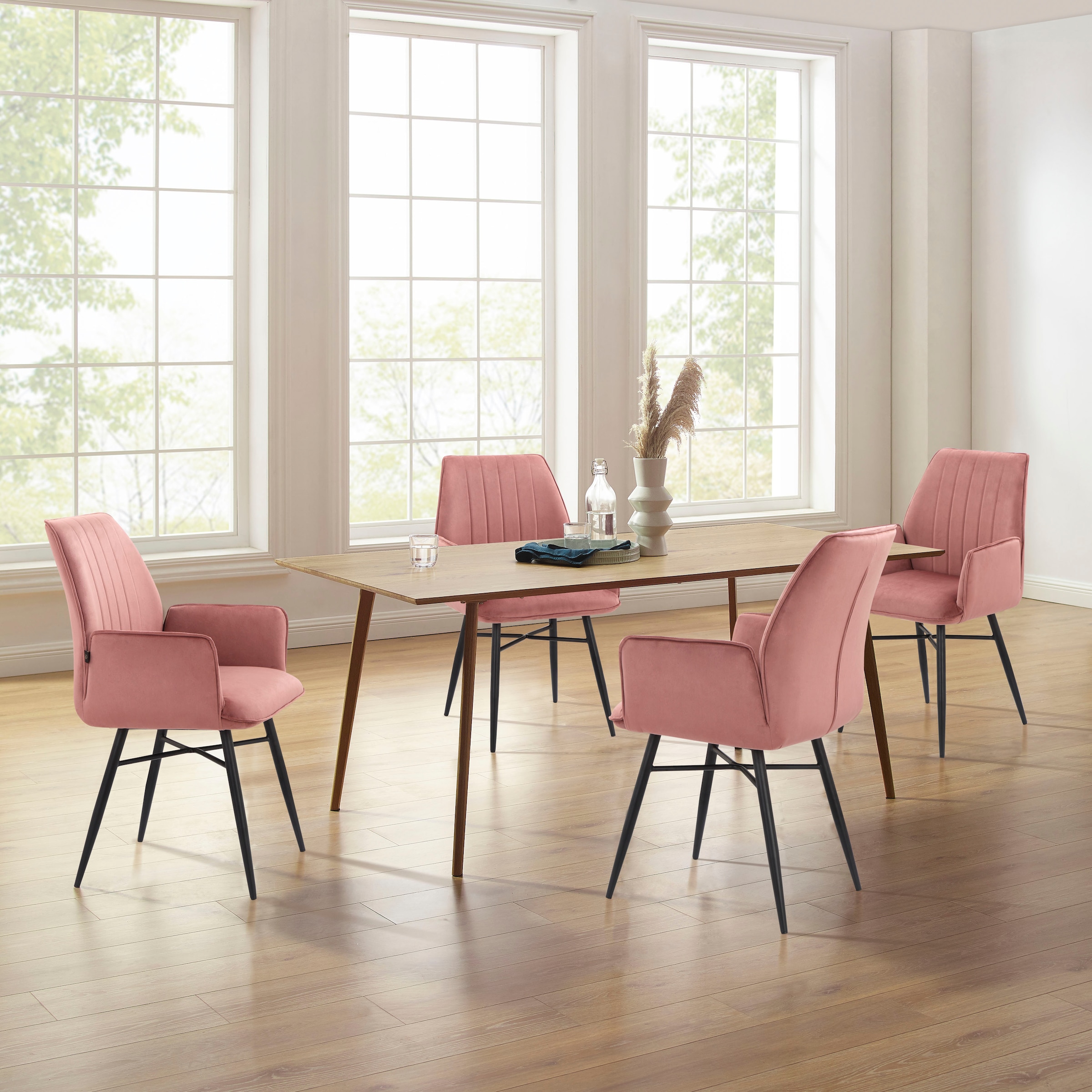 Leonique Esszimmerstuhl »Hrodwyn«, 2 St., Veloursstoff, Sitz gepolstert, mit horizontale Nähten am Rücken, Sitzhöhe 52 cm