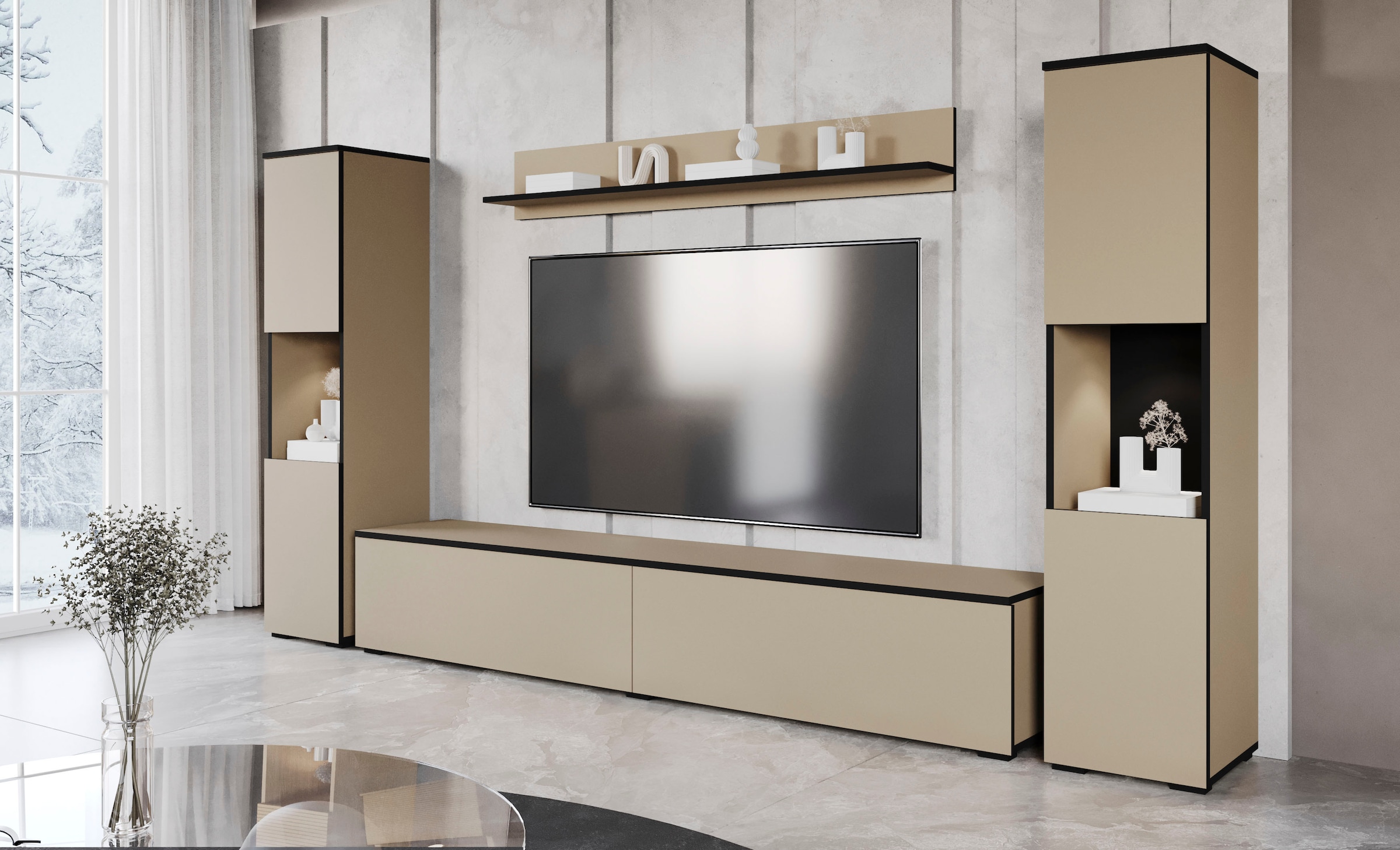 INOSIGN Wohnwand »PARIS«, (Komplett-Set, 4 St.), TV-Wand 260cm breite, grifflose Design, stehend und hängend montierbar