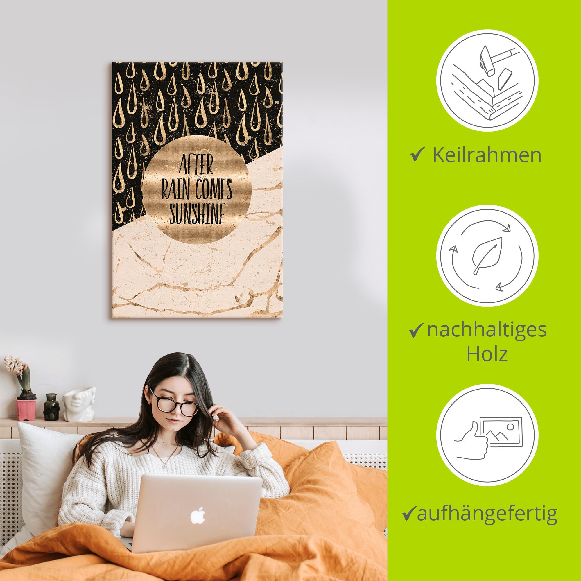 Artland Wandbild »Nach Regen kommt Sonnenschein«, Sprüche & Texte, (1 St.), als Leinwandbild, Wandaufkleber in verschied. Größen