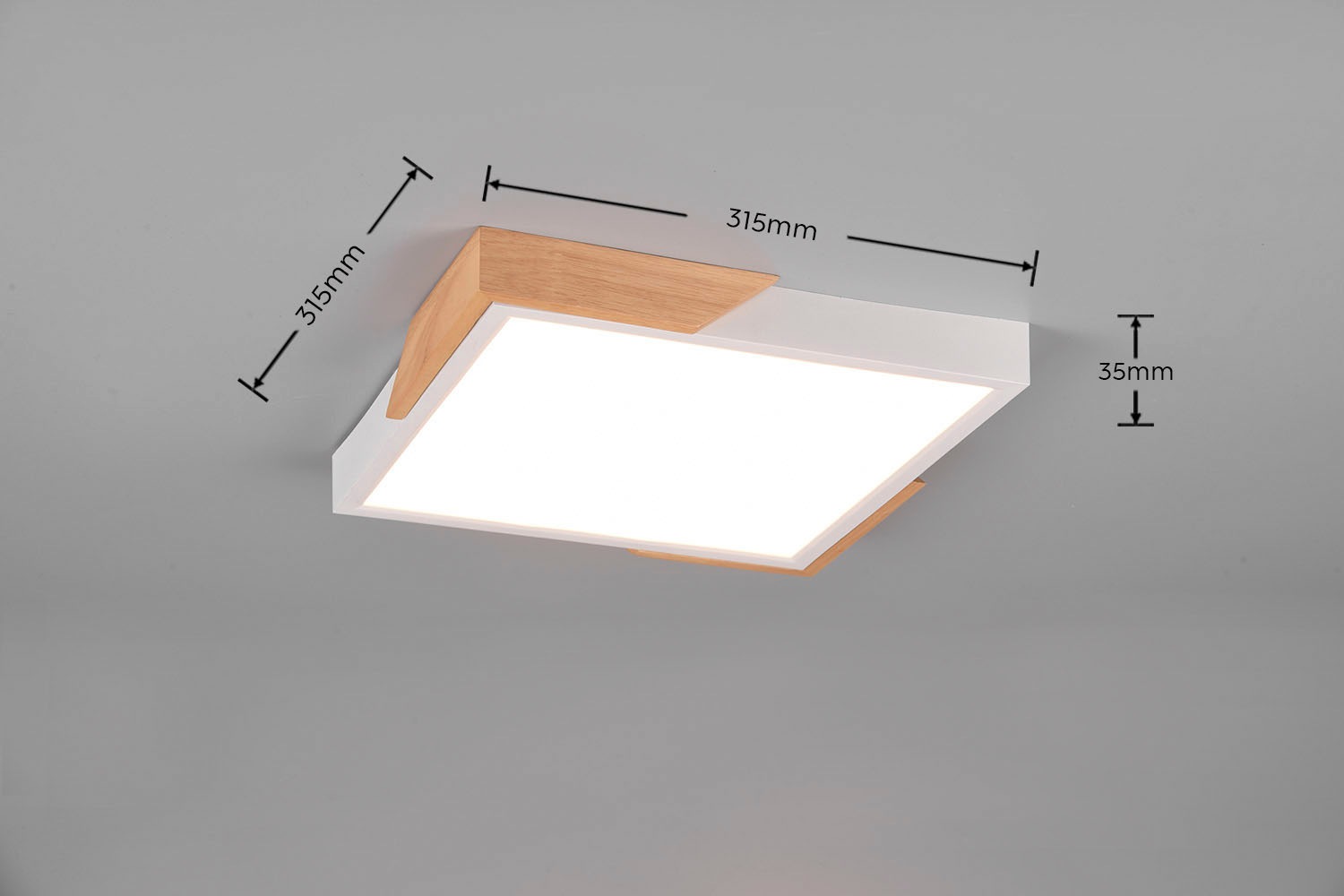 REALITY Leuchten LED Deckenleuchte »Meta« LED-Board 1 Stk. Warmweiß Deckenlampe Holzschirm 31x31cm, 20W/2400Lumen, warmweiß 3000K, dimmbar
