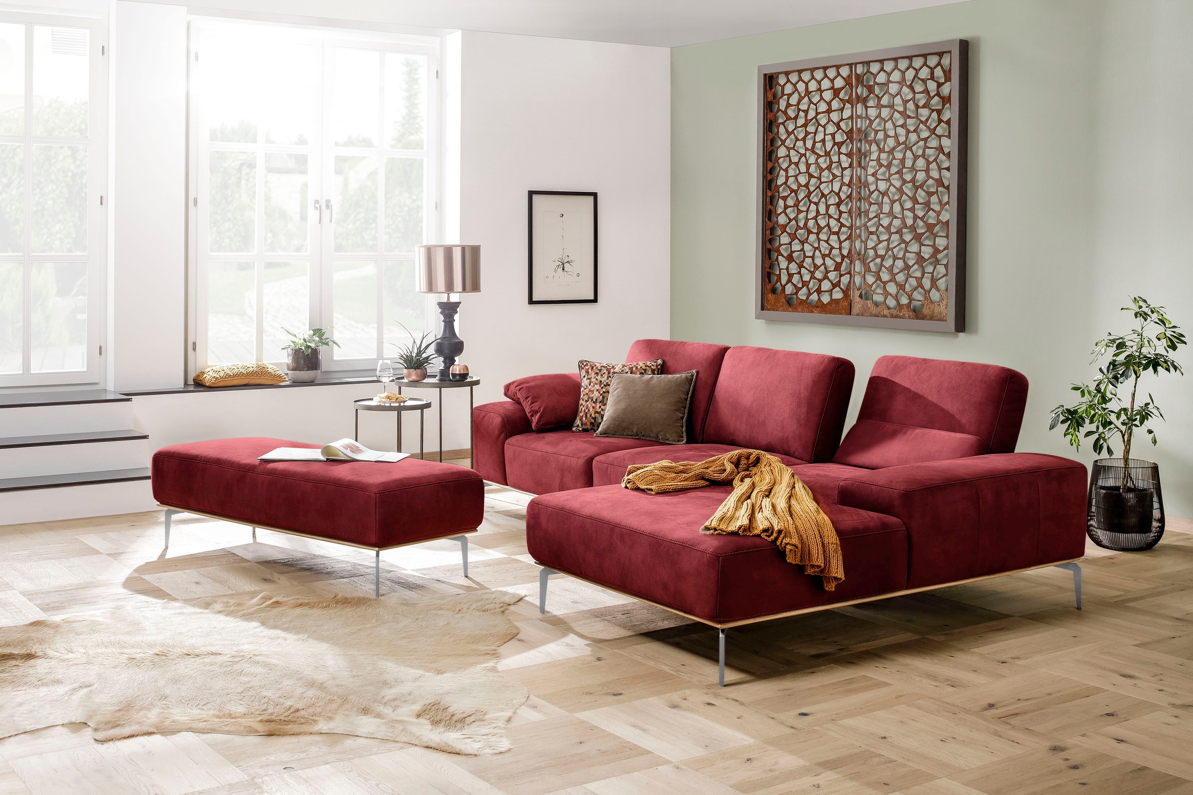 W.SCHILLIG Ecksofa »run, Designsofa, bequem, L-Form«, mit elegantem Holzsockel, Füße in Chrom glänzend, Breite 299 cm