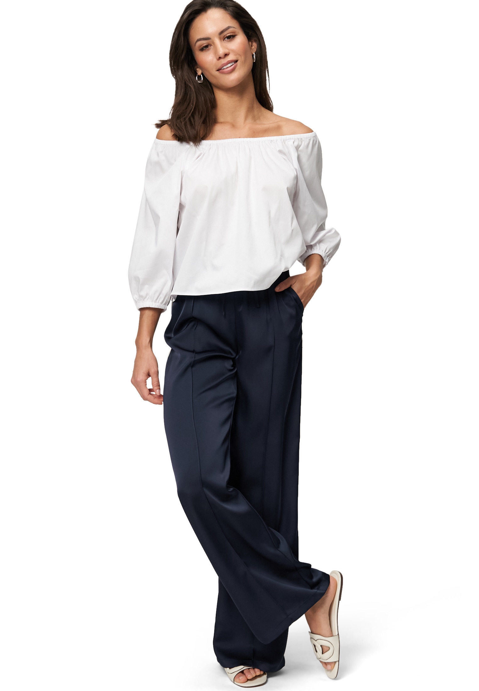 Zero Klassische Bluse »Blusenshirt mit tiefem Rundhalsausschnitt«