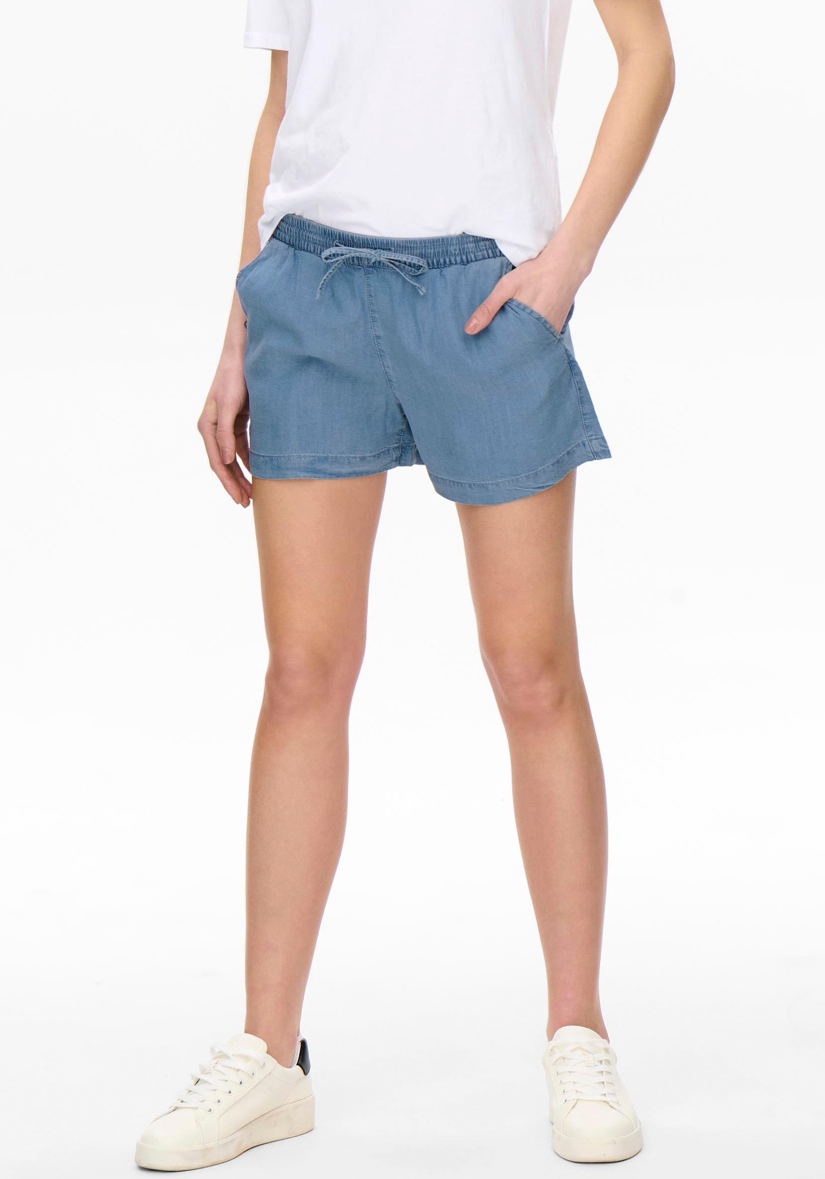 ONLY Shorts »ONLPEMA – Shorts mit elastischem Bund für lässigen Jeanslook«, loose fit, Lyocell, elastischer Bund, pflegeleicht, unifarben