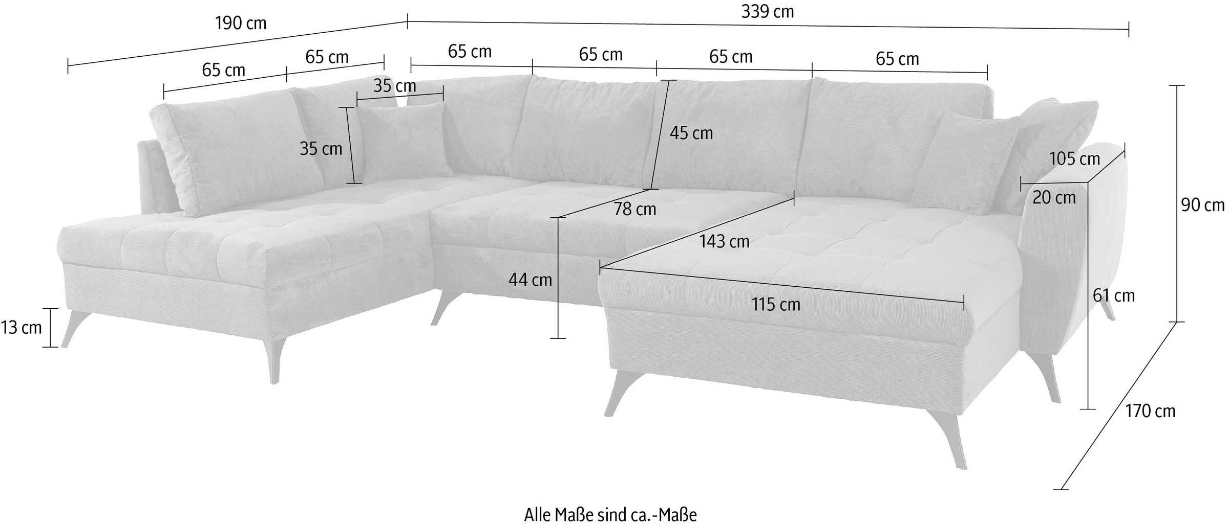 INOSIGN Wohnlandschaft »Lörby U-Form«, Belastbarkeit bis 140kg pro Sitzplatz, auch mit Aqua clean-Bezug