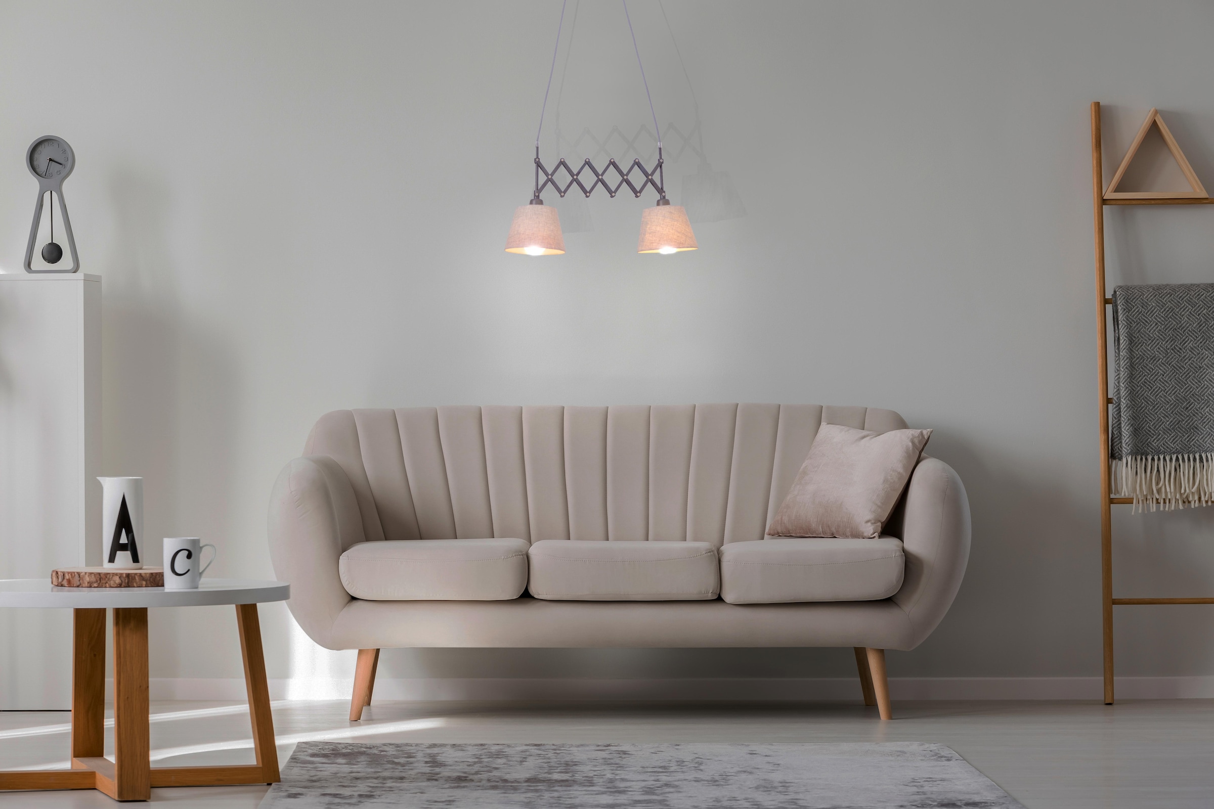 näve Pendelleuchte »ADRIENNE«, 2 flammig, Leuchtmittel E27 | ohne Leuchtmittel, E27 max. 40W, breite verstellbar: 38-70cm, natur/braun