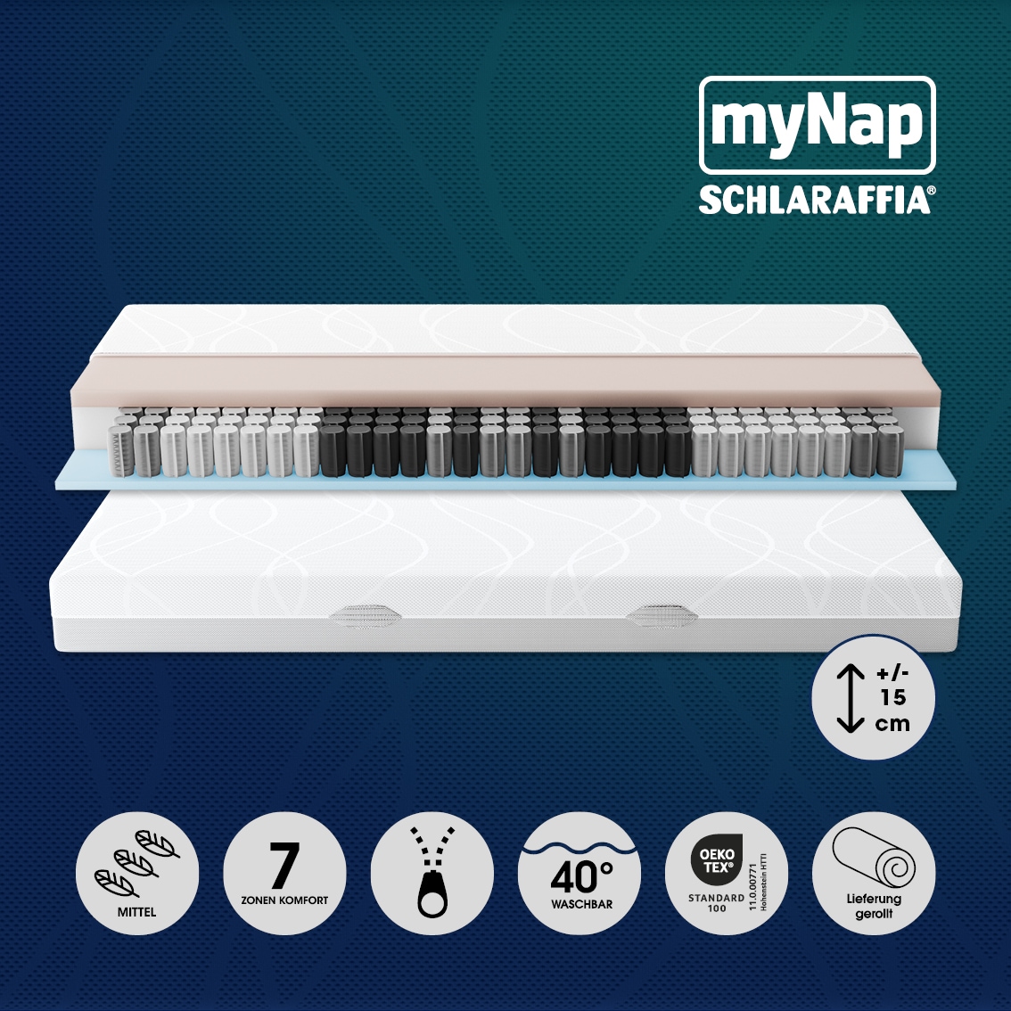 Schlaraffia Taschenfederkernmatratze »Matratze myNap TFK, Matratze in 90x200 cm und weiteren Größen«, 19 cm hoch, 420 Federn, (1 St.), mit speziellem X-Spring Federkern