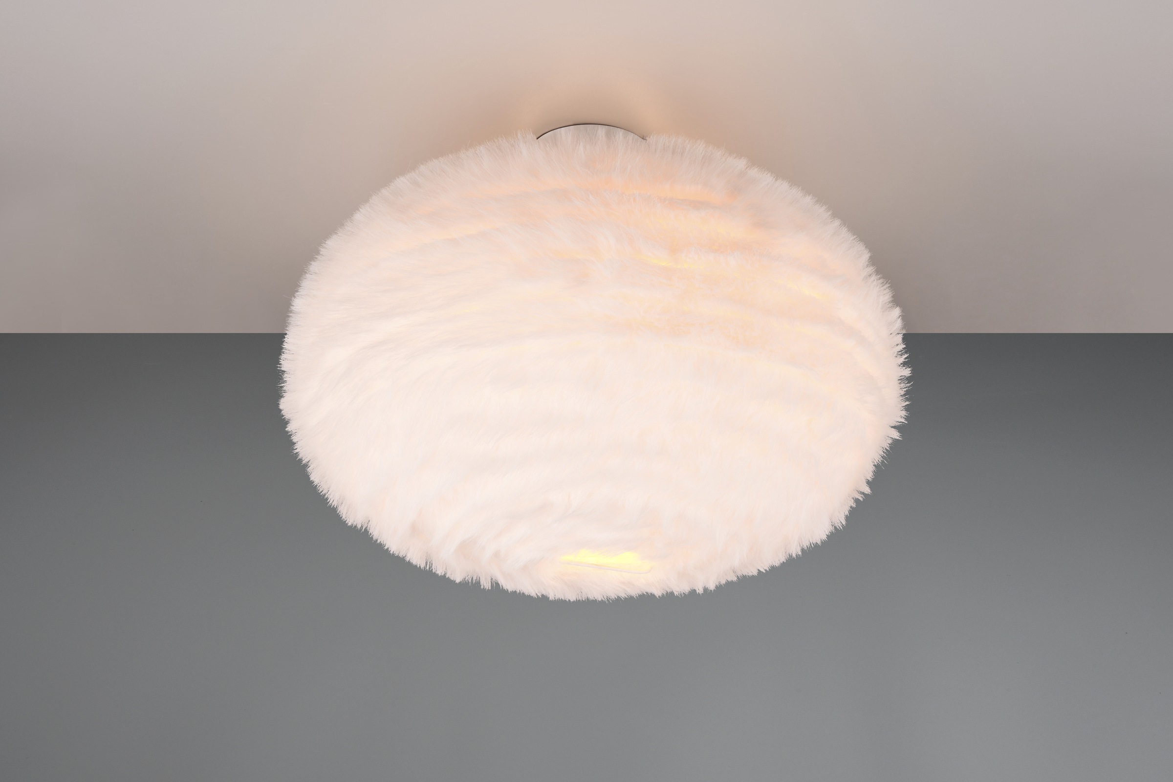 REALITY Leuchten Deckenleuchte »FURRY, E27 Deckenlampe mit Plüsch Lampenschirm Höhe 38 cm Ø 50 cm« E27 1 Stk. warmweiß - kaltweiß exkl 2xE27 max 10W, Plüsch Deckenlampe weiß Schlafzimmer Wohnzimmer