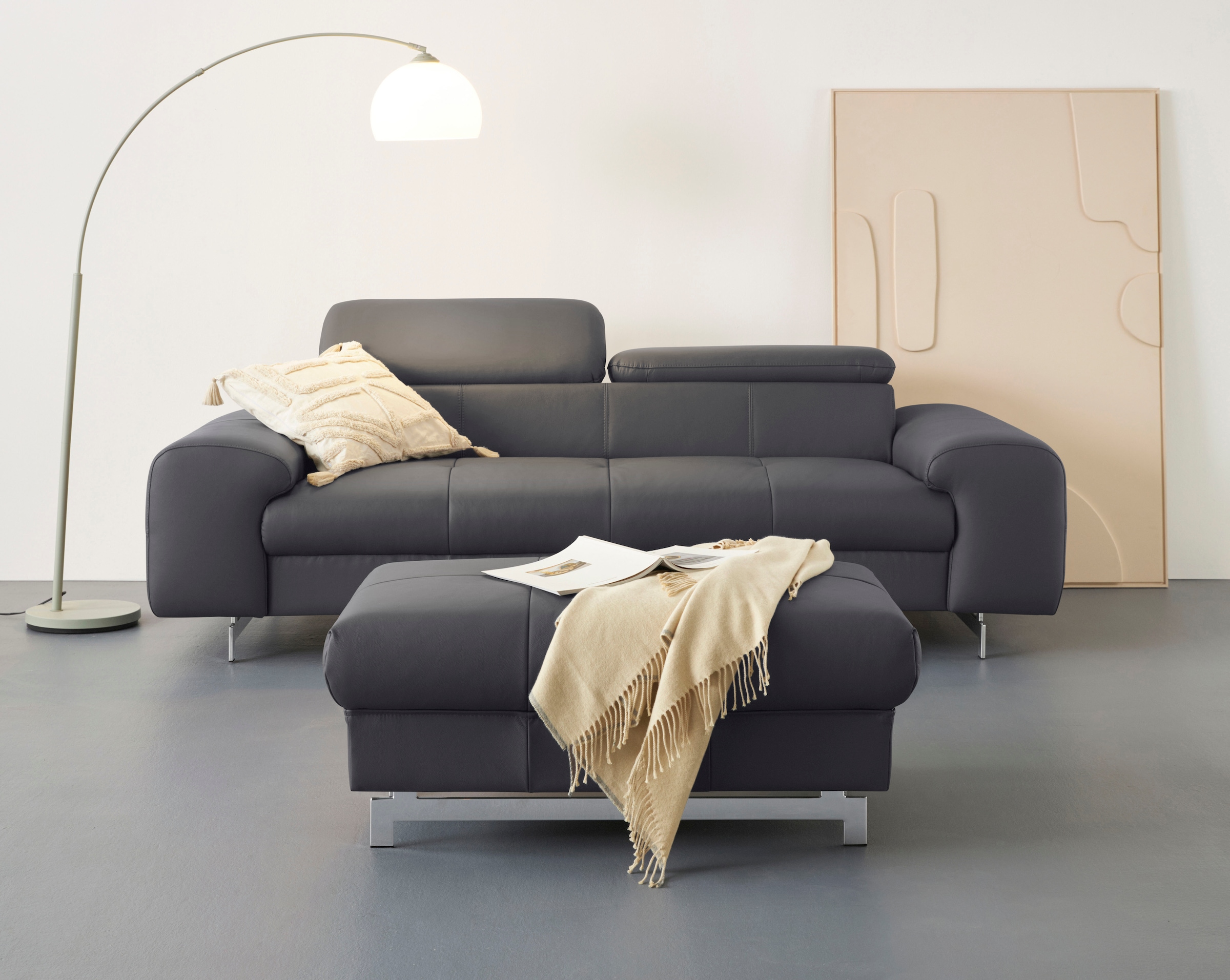 COTTA 3-Sitzer »Chef«, Big-Sofa mit Kopfteilverstellung, edle Metallkufen
