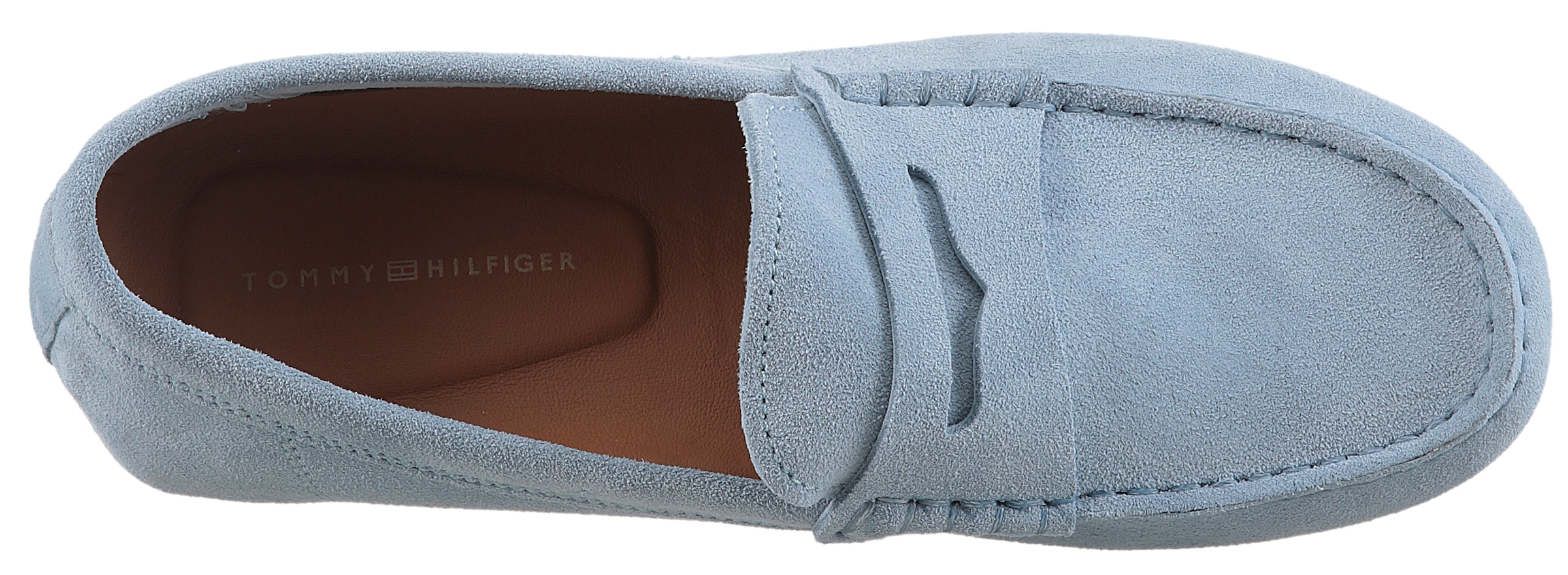 Tommy Hilfiger Slipper »FLAG SOFT SUEDE DRIVER LOAFER«, Schlupfschuh, Bequemschuh, Mokassin, Flats mit modischen Zierriegel