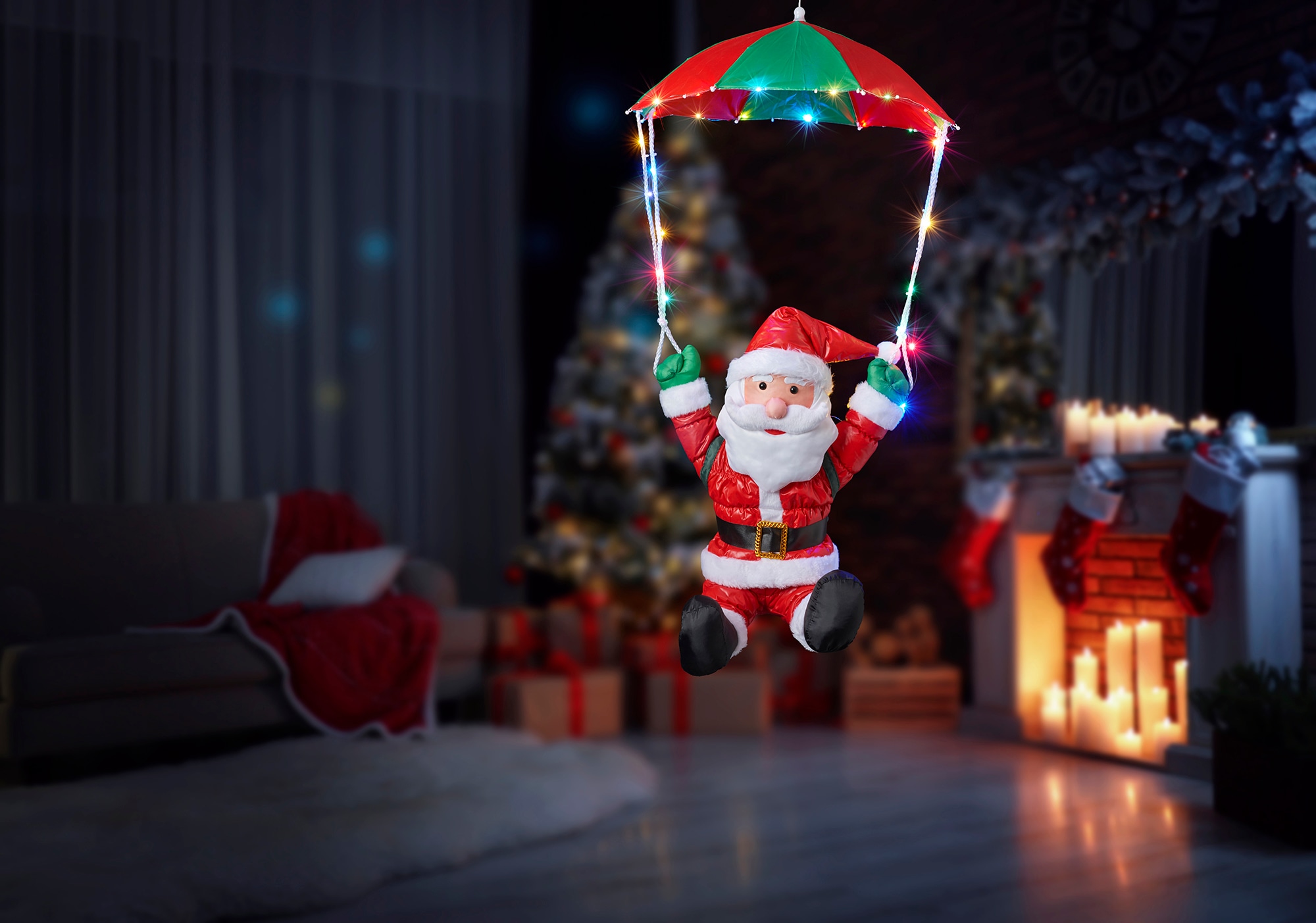 30 BONETTI OTTO »Weihnachtsmann LED mit flammig-flammig, aussen bei Fallschirm«, Weihnachtsdeko Dekofigur