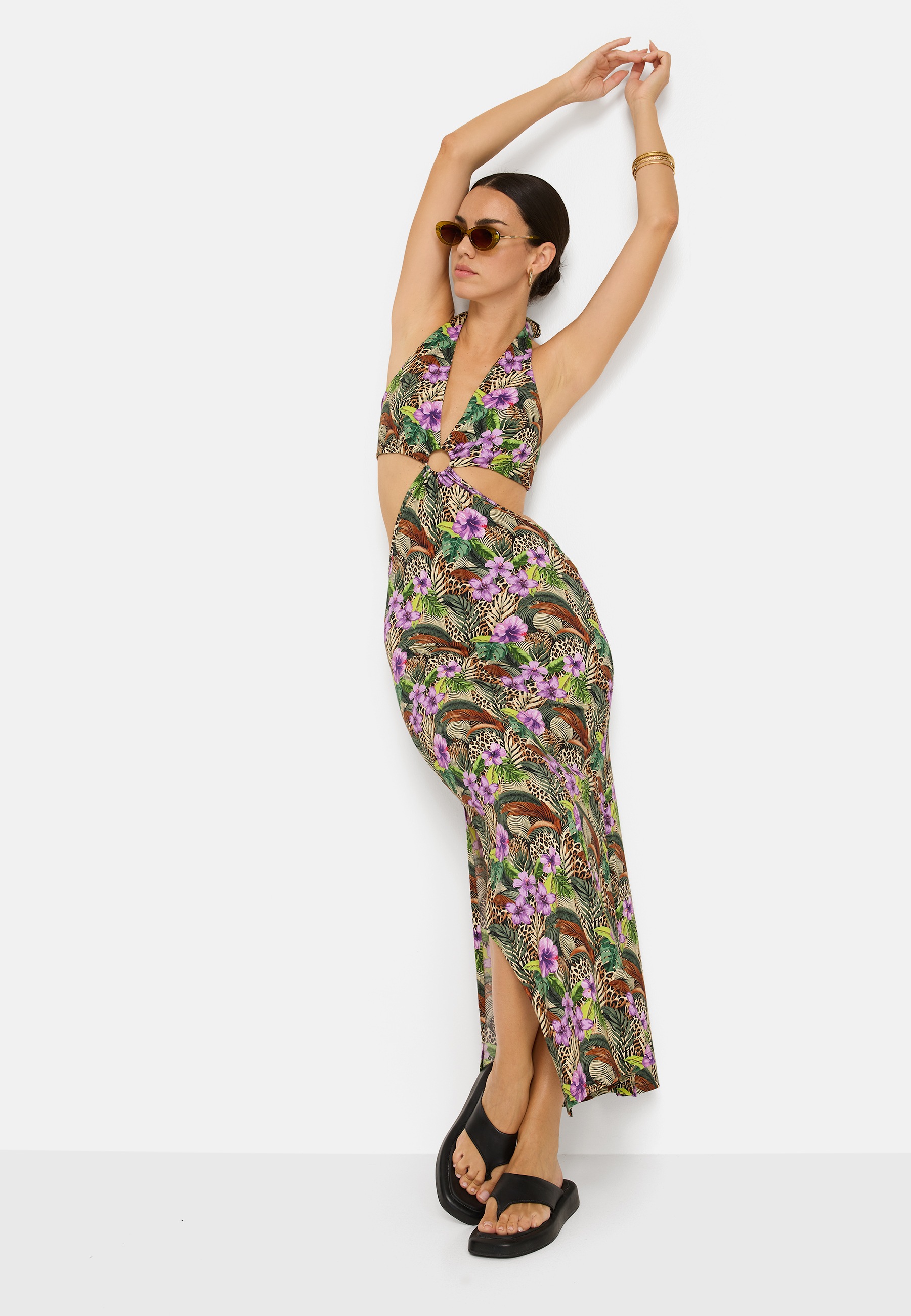 LSCN by LASCANA Maxikleid mit Cut-outs, Neckholderkleid mit Alloverdruck