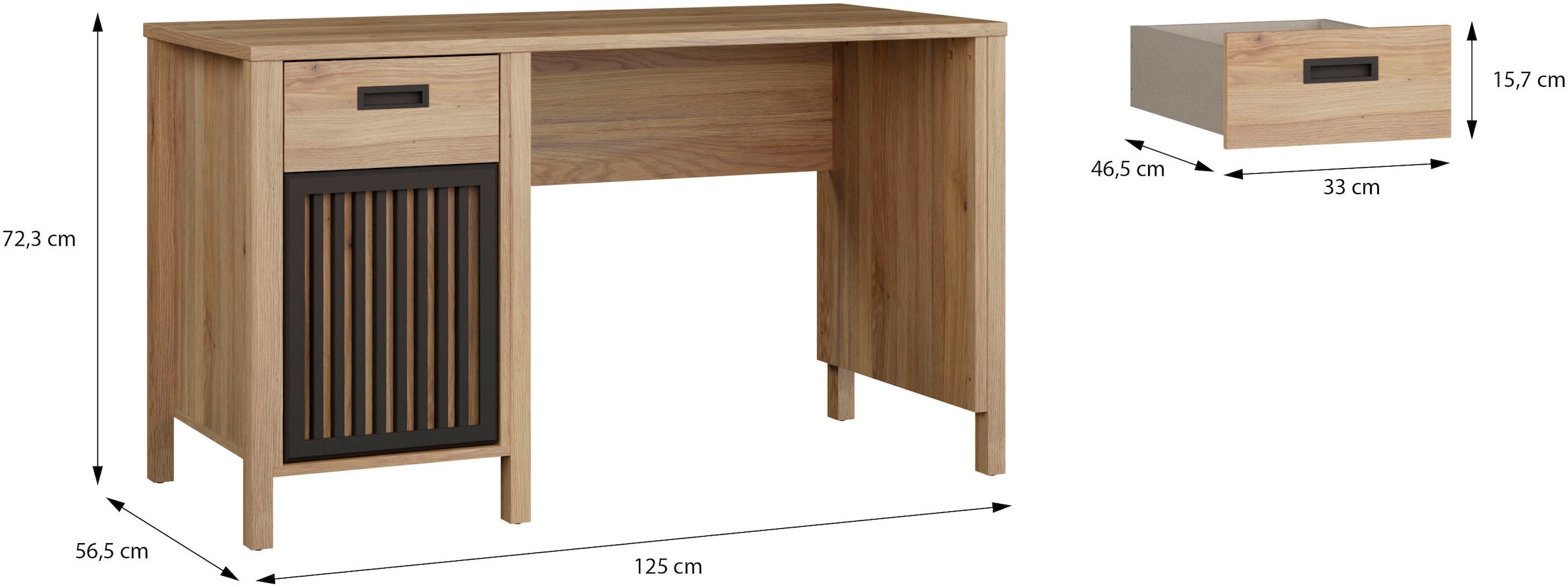 FORTE Schreibtisch »Jytana« B/H/T 125/72,3/56,5 cm, Lamellenfront