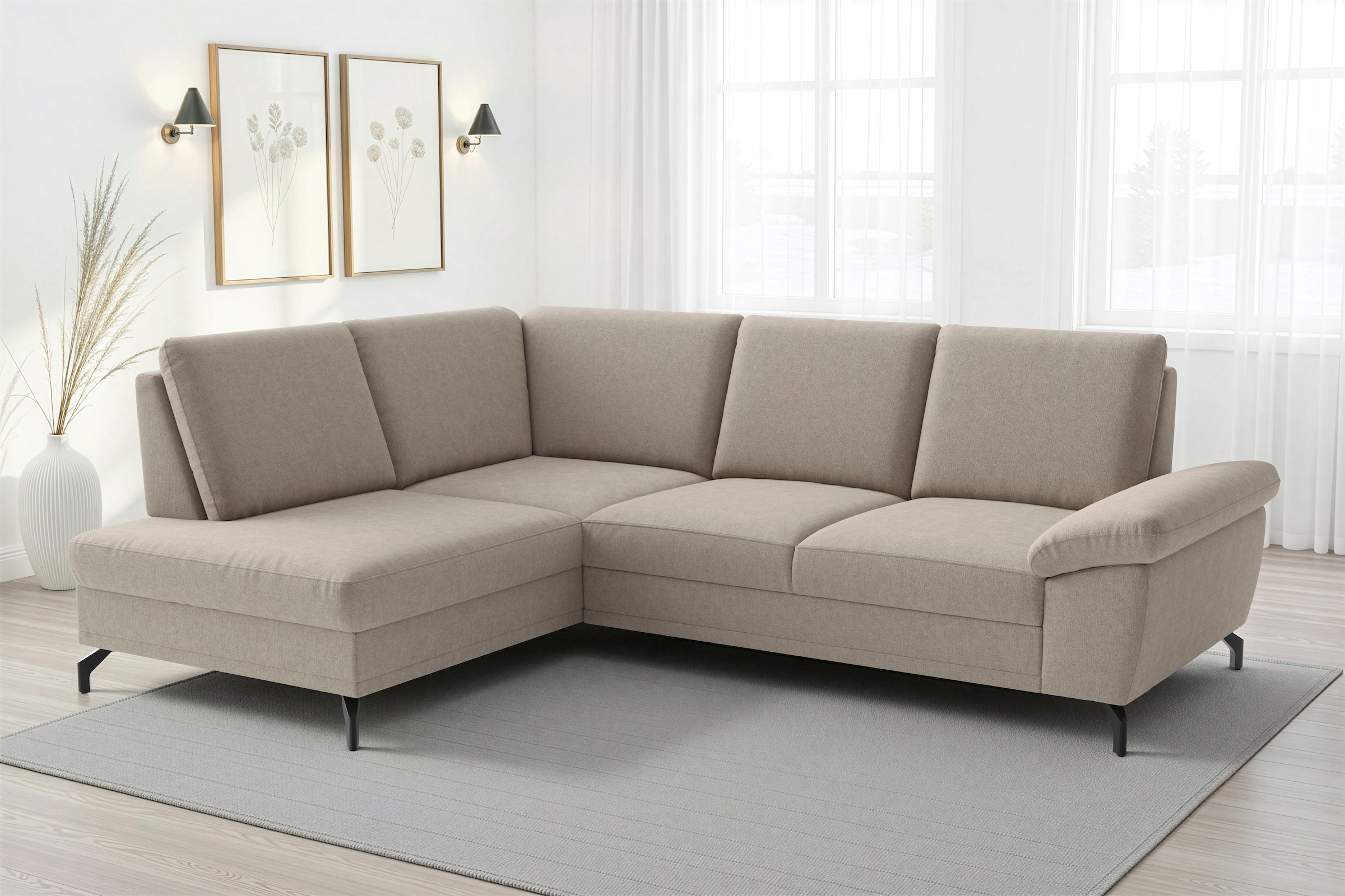 sit&more Ecksofa »Chelsea L-Form, B: 249 cm, Armteil- & Sitztiefenverstellung« Couch optional mit Schlaffunktion und Bettkasten, Sitzhöhe 45 cm