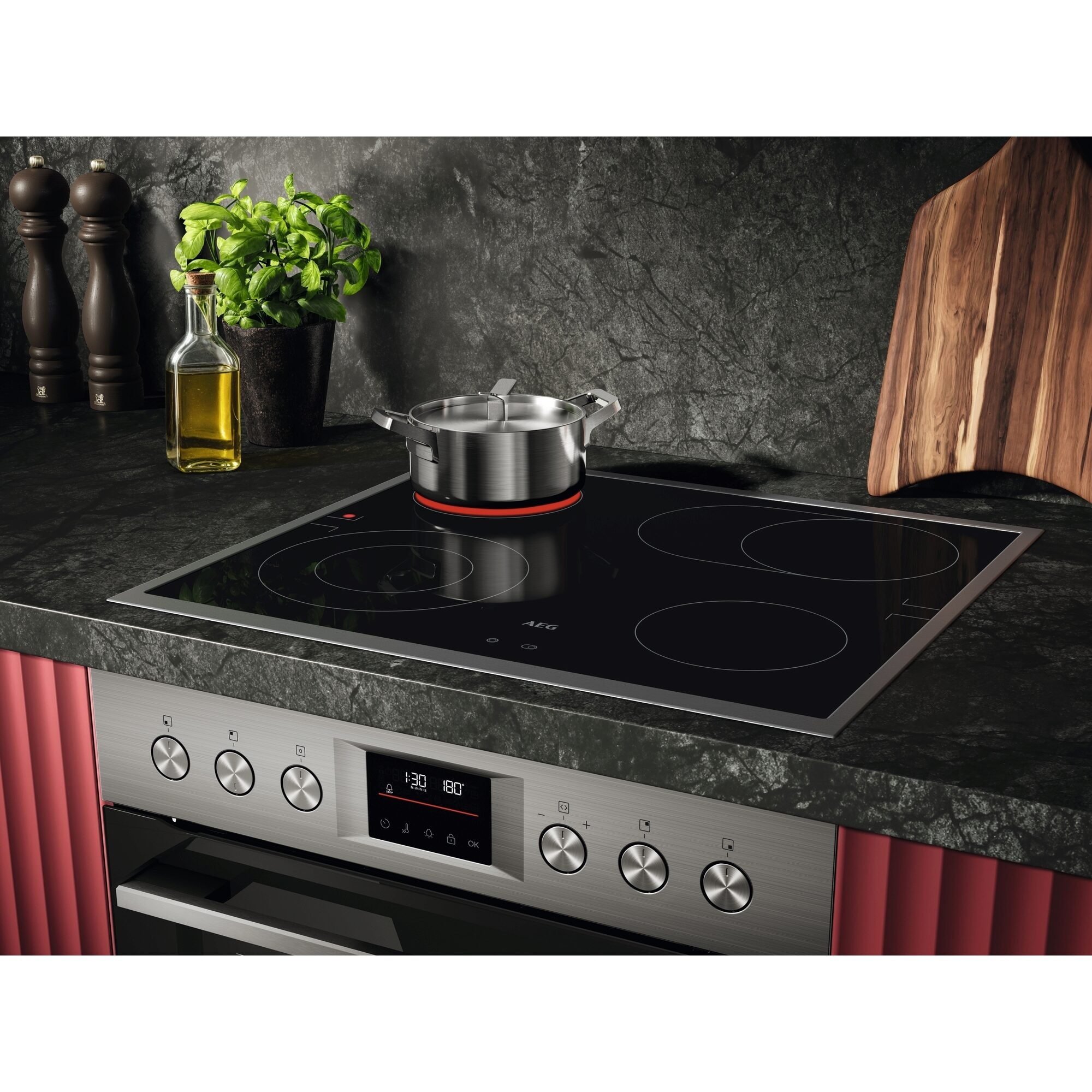 AEG Elektro-Herd-Set Serie 5000 »OU5AE20SK« Aqua Clean Gleichmäßiges Garen auf 3 Ebenen, TouchTimer,  Kochfeld mit Bräterzone