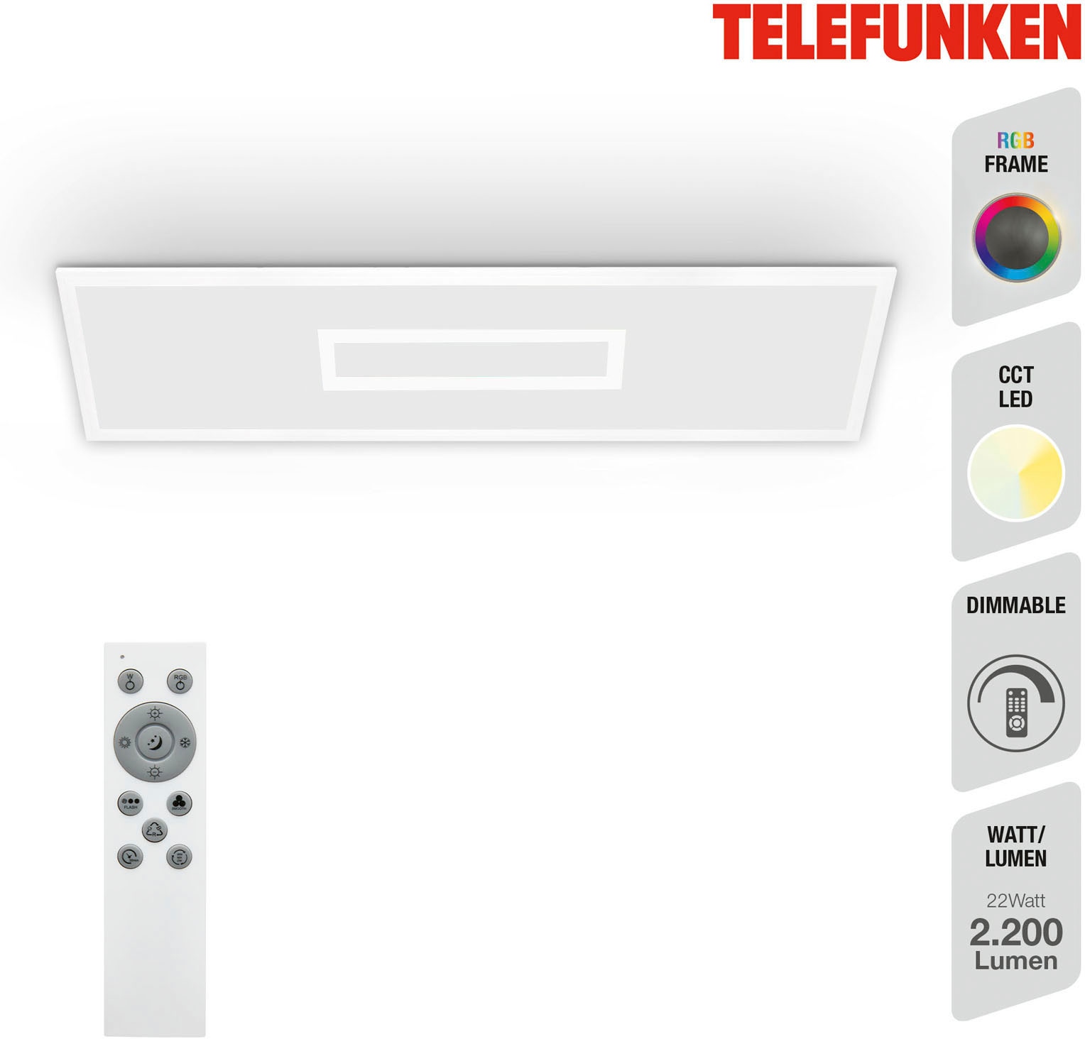 Telefunken LED Panel »319206TF CENTERLIGHT«, Leuchtmittel LED-Board | LED fest integriert, Deckenleuchte, Panel, CCT, RGB Beleuchtung, Centerlight