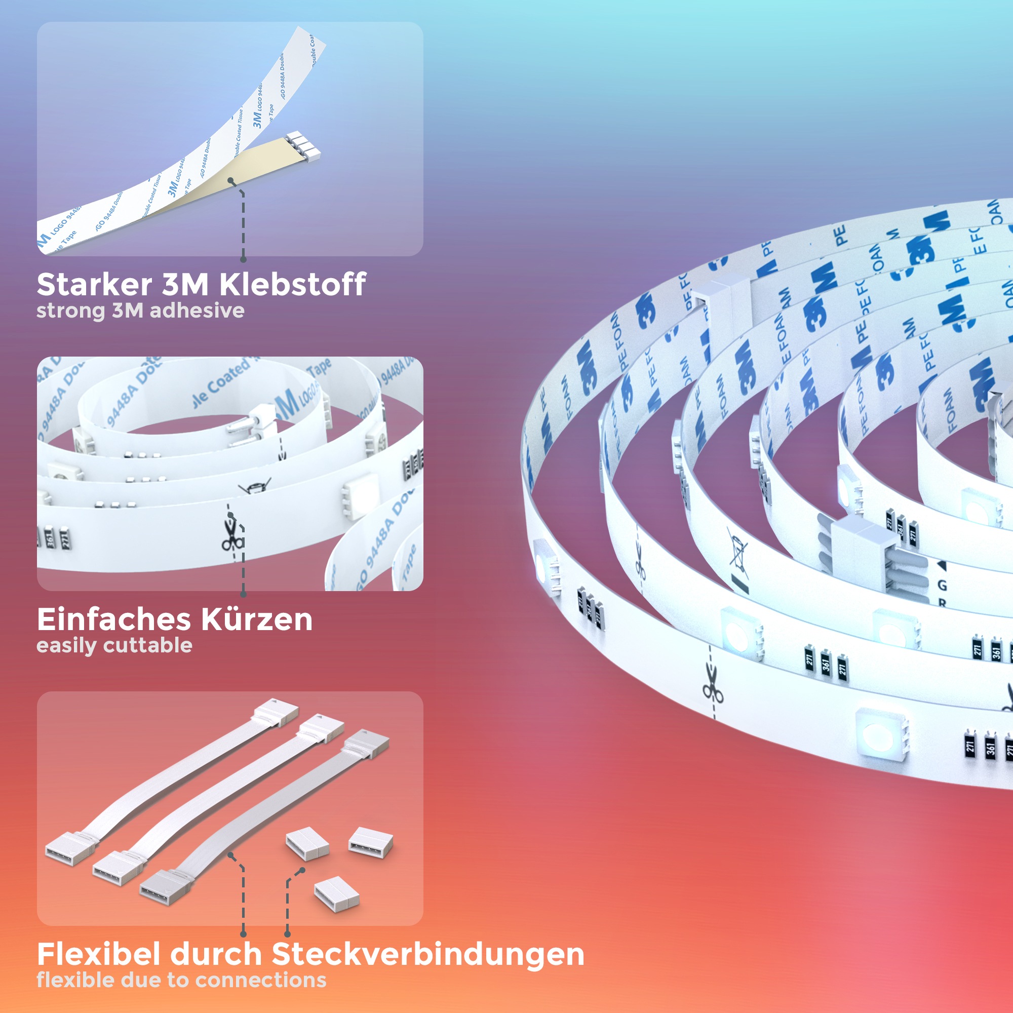 B.K.Licht TV 2m OTTO selbstklebend Hintergrundbeleuchtung LED-Streifen, Backlight bei RGB USB LED