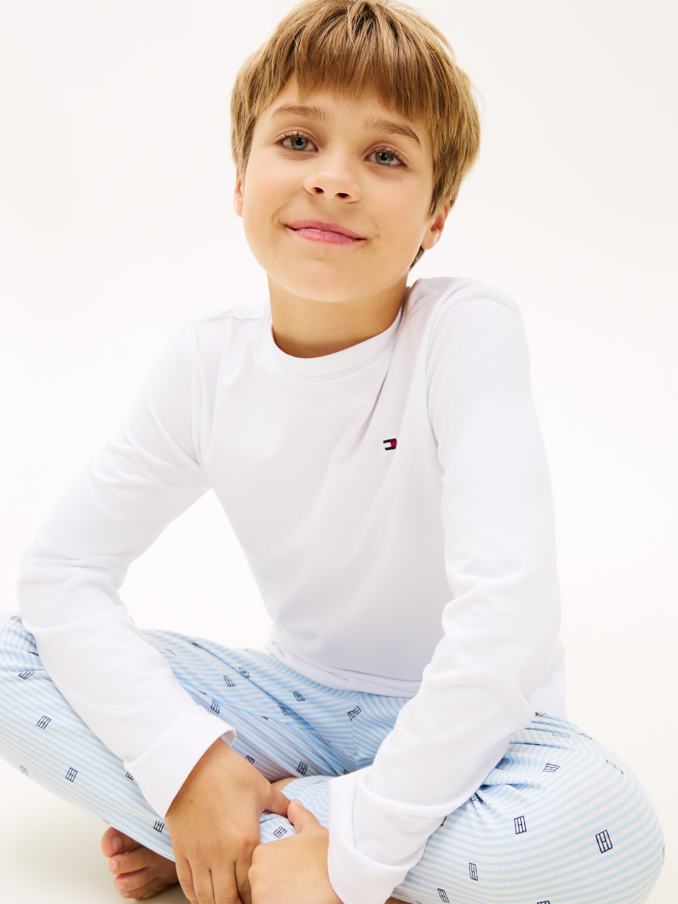 Tommy Hilfiger Underwear Schlafanzug »LS CUFFED PJ SET« 2 tlg. Regular fit für Kinder mit elastischem Bund