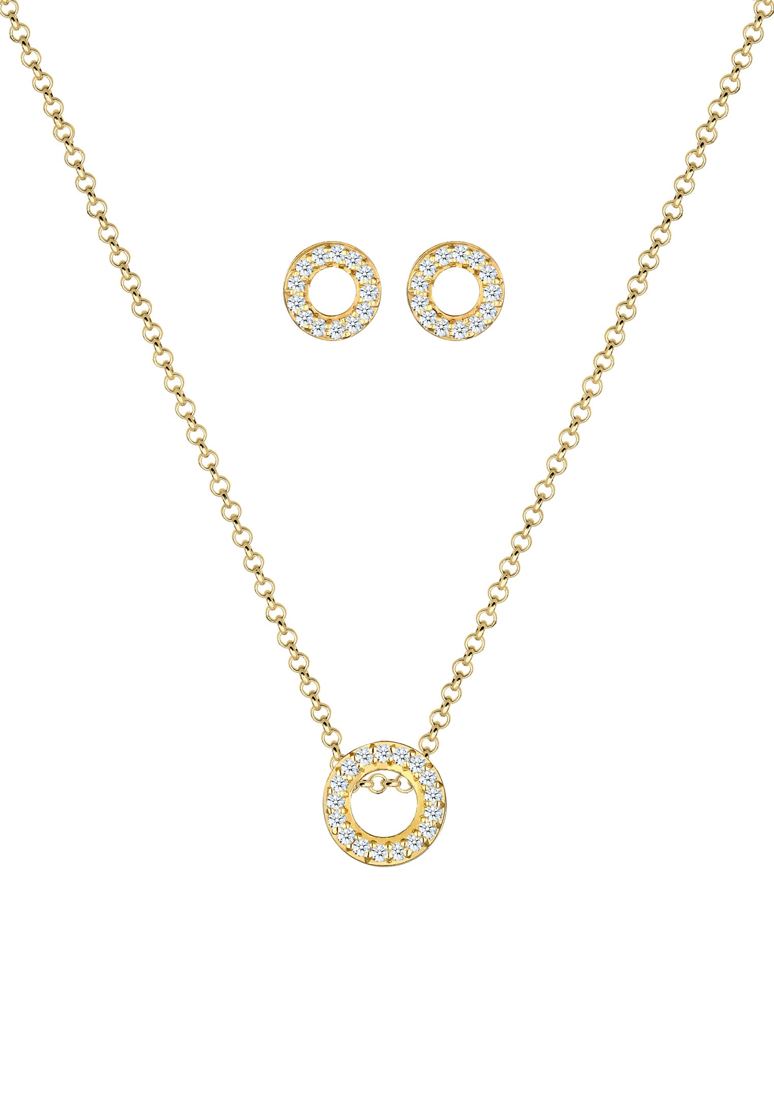Elli DIAMONDS Ohrring und Ketten Set »Schmuckset Diamanten Brilliant (0.215 ct) 375 Gelbgold«