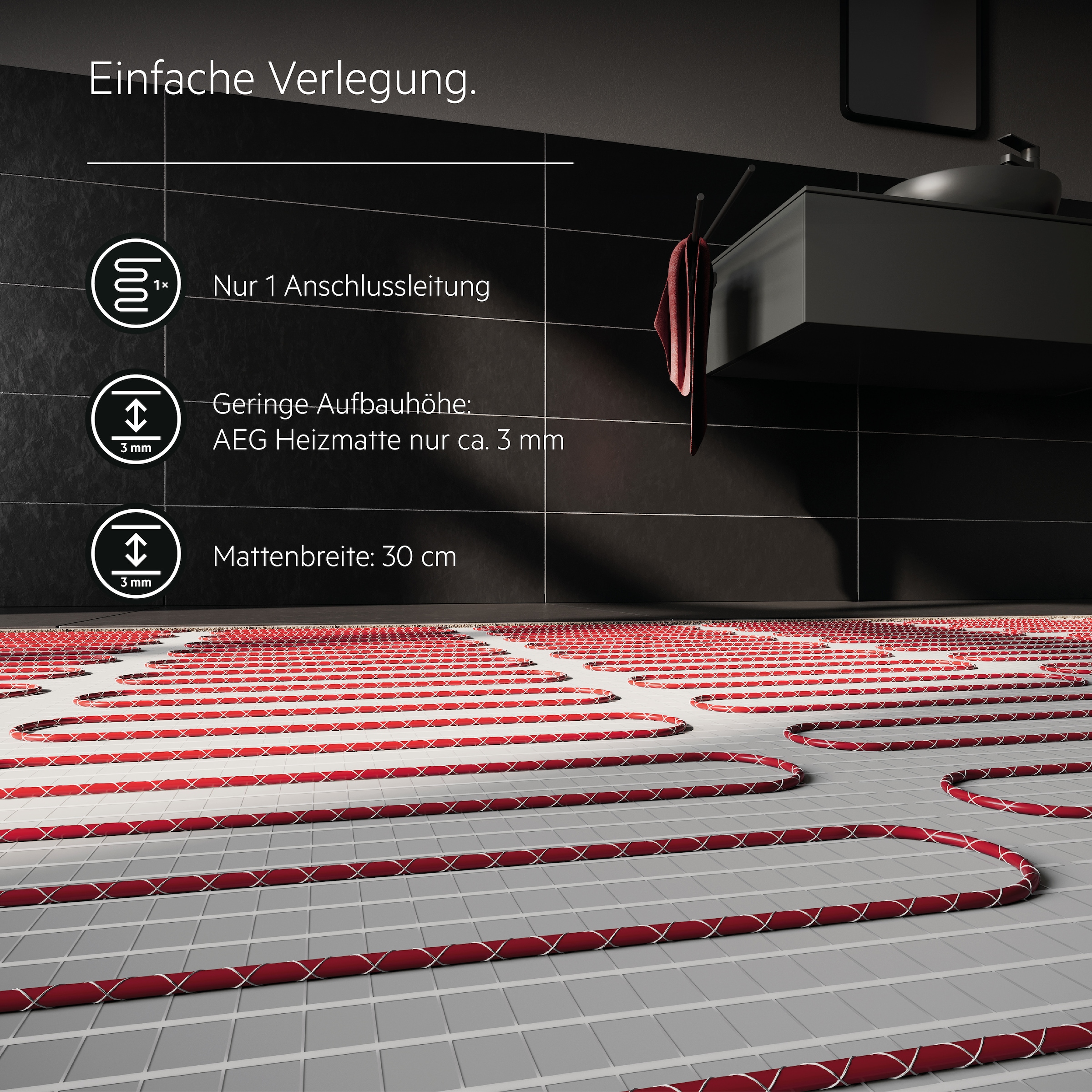 AEG Haustechnik Fußbodenheizung »Turbo Thermo Boden »TBS TC 200/3 Set Plus««, Elektrische Fußbodenheizung, Komplettset 3 m², 200 W/m²