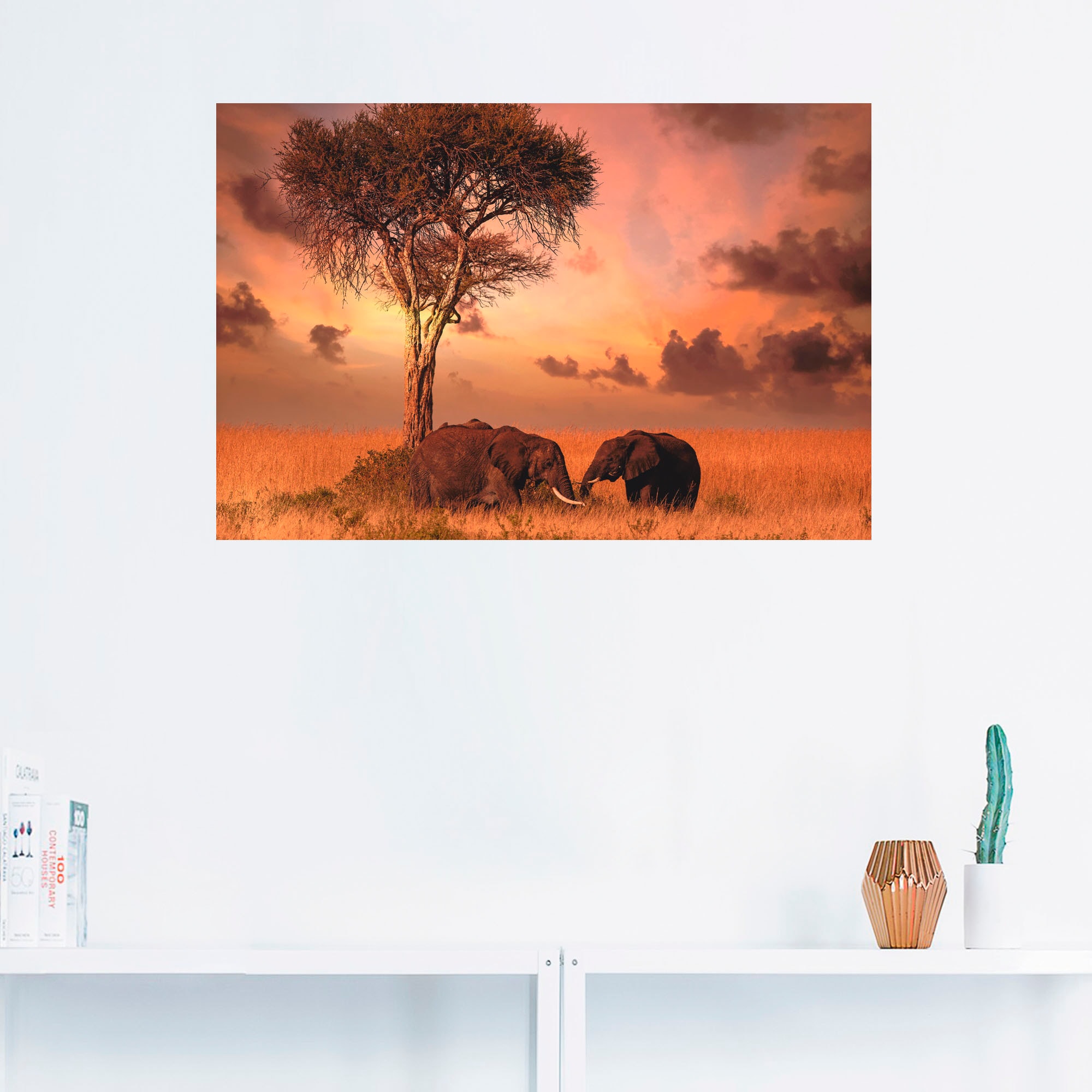 Artland Wandbild »Elefanten zum Abendessen«, Wildtiere, (1 St.), als Leinwandbild, Wandaufkleber in verschied. Größen