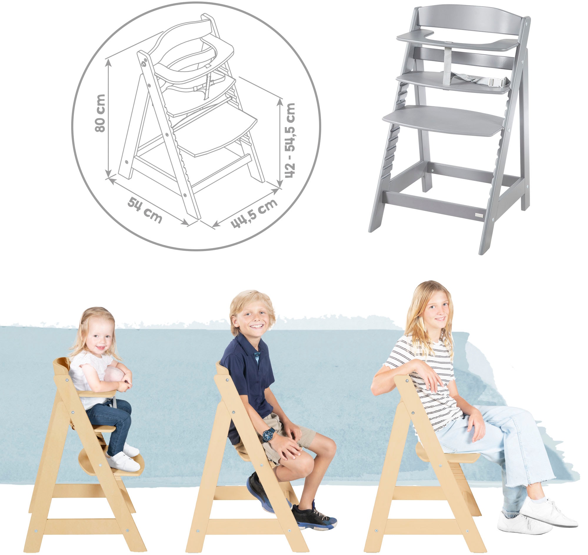 roba® Hochstuhl »Treppenhochstuhl 2-in-1 Set Born Up taupe«, mit Neugeborenen-Aufsatz, Stone gesteppt