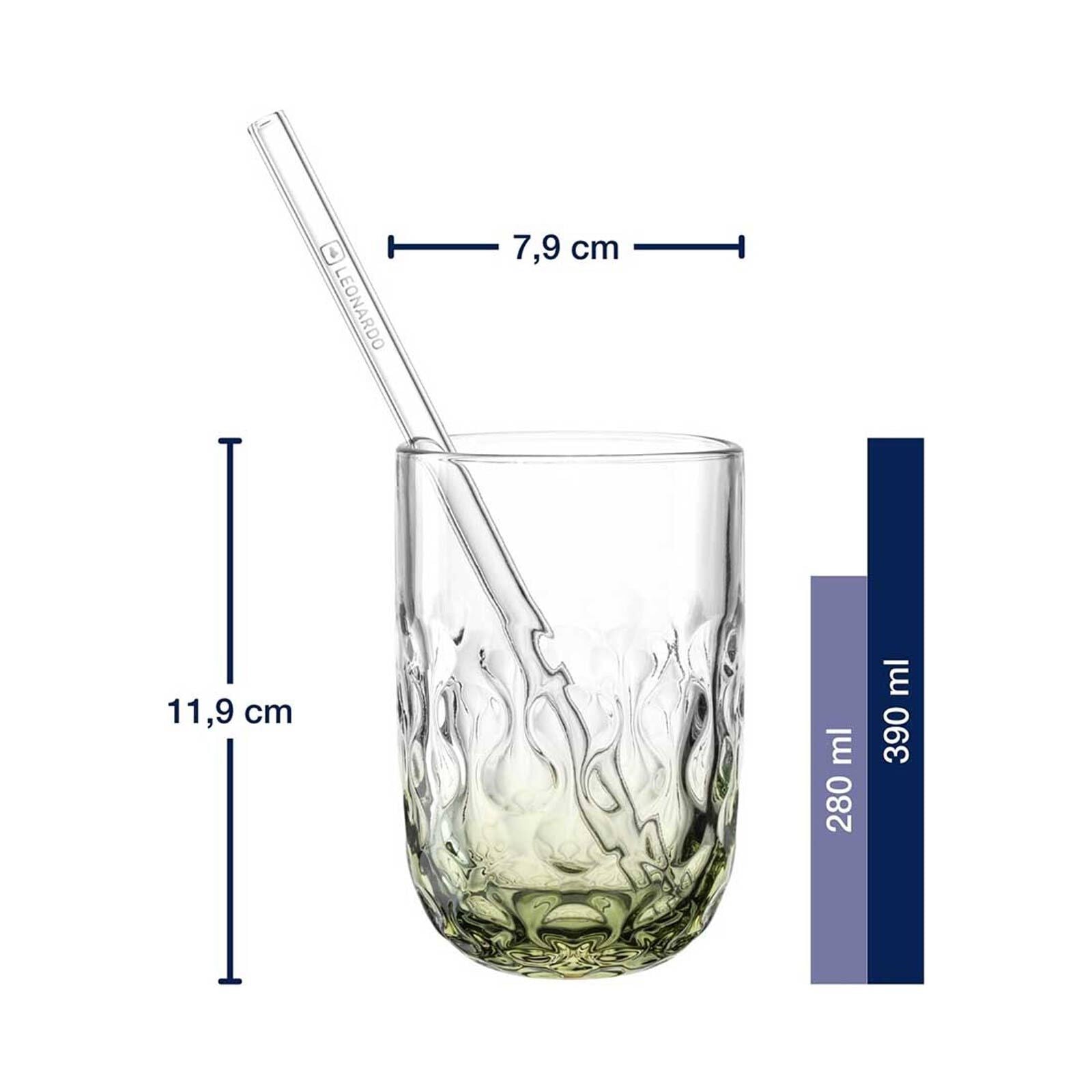 LEONARDO Latte-Macchiato-Glas »Matcha Latte Gläser mit Glastrinkhalm (2) Gocce 390 ml 2er Set grün« Spülmaschinengeeignet, Temperaturbeständig bis max. 100°C