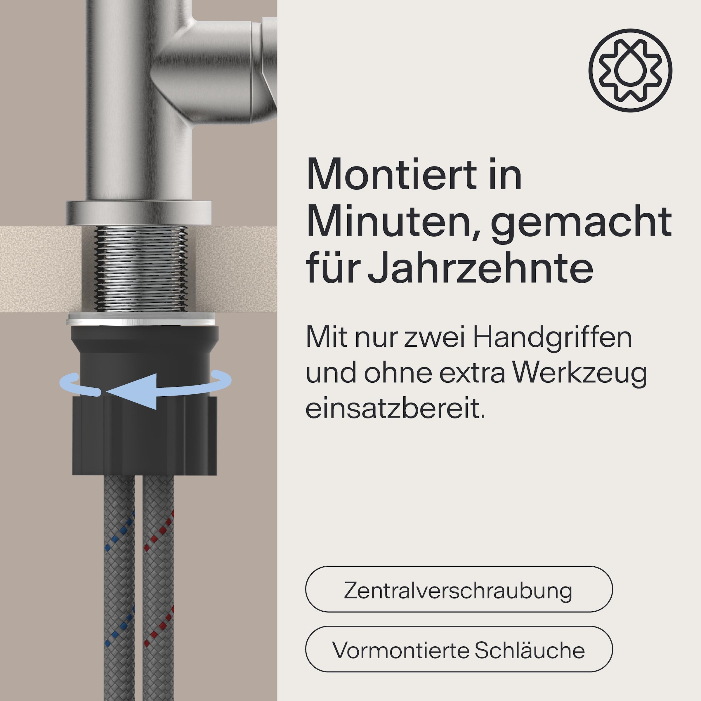 WASSERWERK Spültischarmatur »WK 5, Wasserhahn, Küche, Einhebelmischer« 360° schwenkbar, Cold-Start-Funkt., geräuscharm