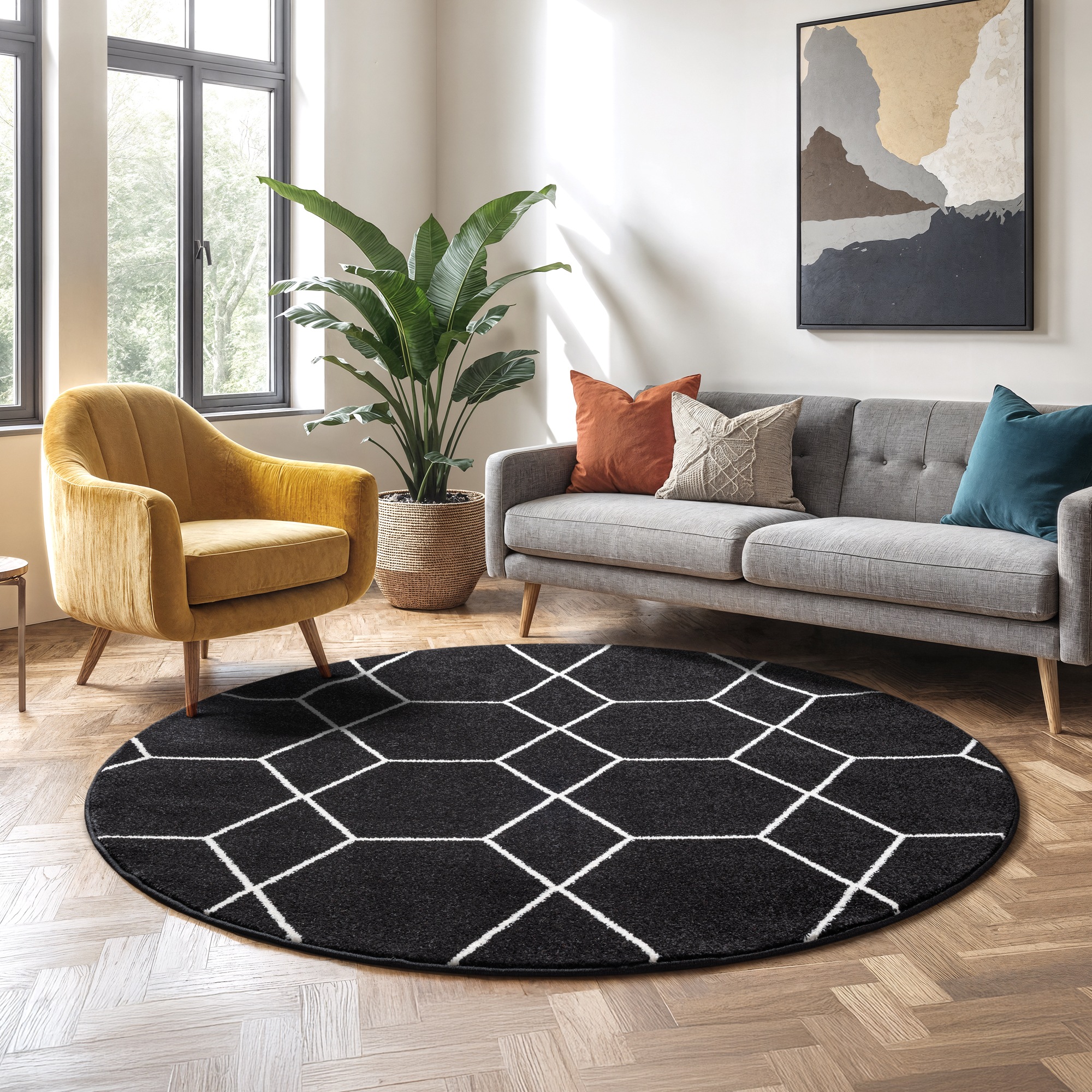 Sanat Teppich »Trellis« rund 10 mm Höhe Kurzflor, skandi, boho, auch als Läufer und in rund