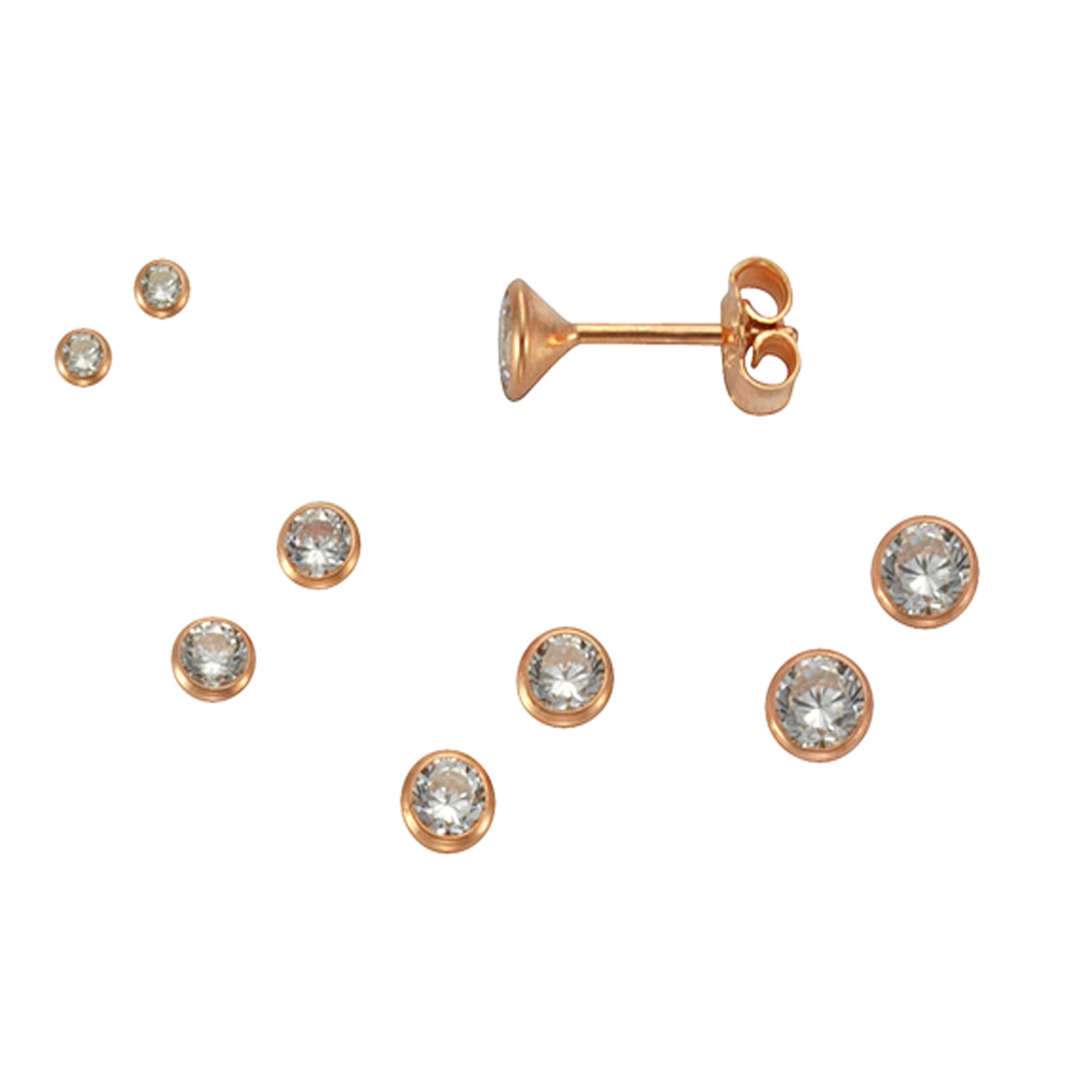 Vivance Paar Ohrstecker »925/- Silber rotvergoldet Set 3 Paar 2mm«, mit Geschenketui