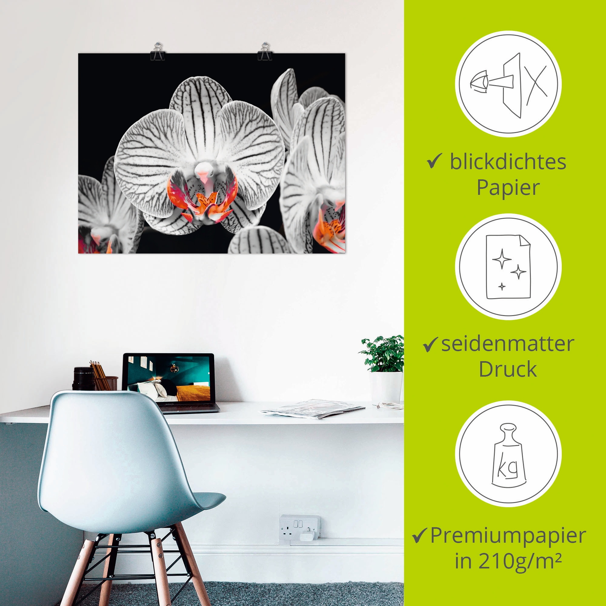 Artland Poster »Orchidee abstrakte Collage IV«, Blumen, (1 St.), als Leinwandbild, Wandaufkleber oder Poster in versch. Größen